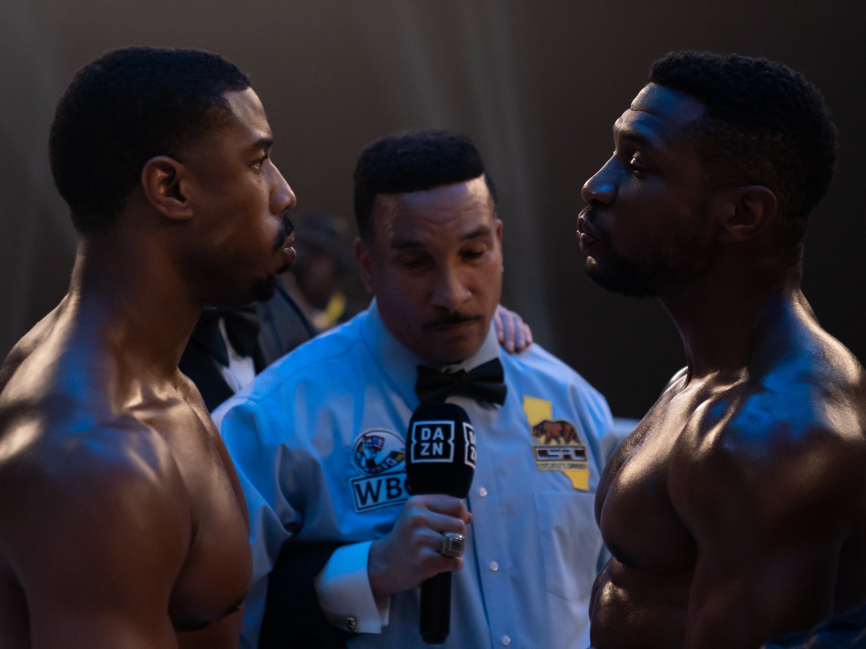 Michael B Jordan as Adonis Creed and Jonathan Majors as Damian Anderson