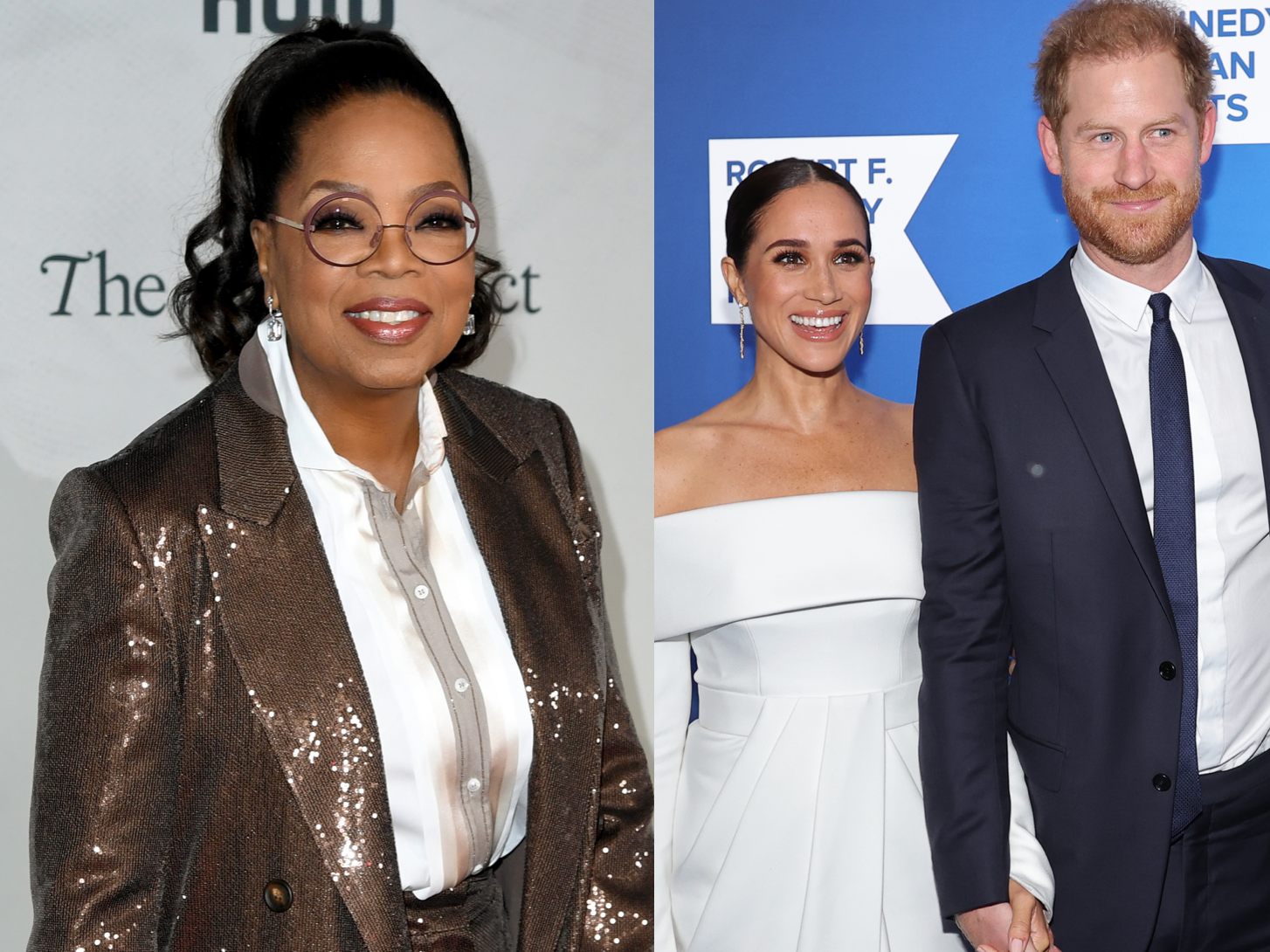 Harry and Meghan all smiles as they reunite with Oprah Winfrey at Kevin Costner fundraiser
