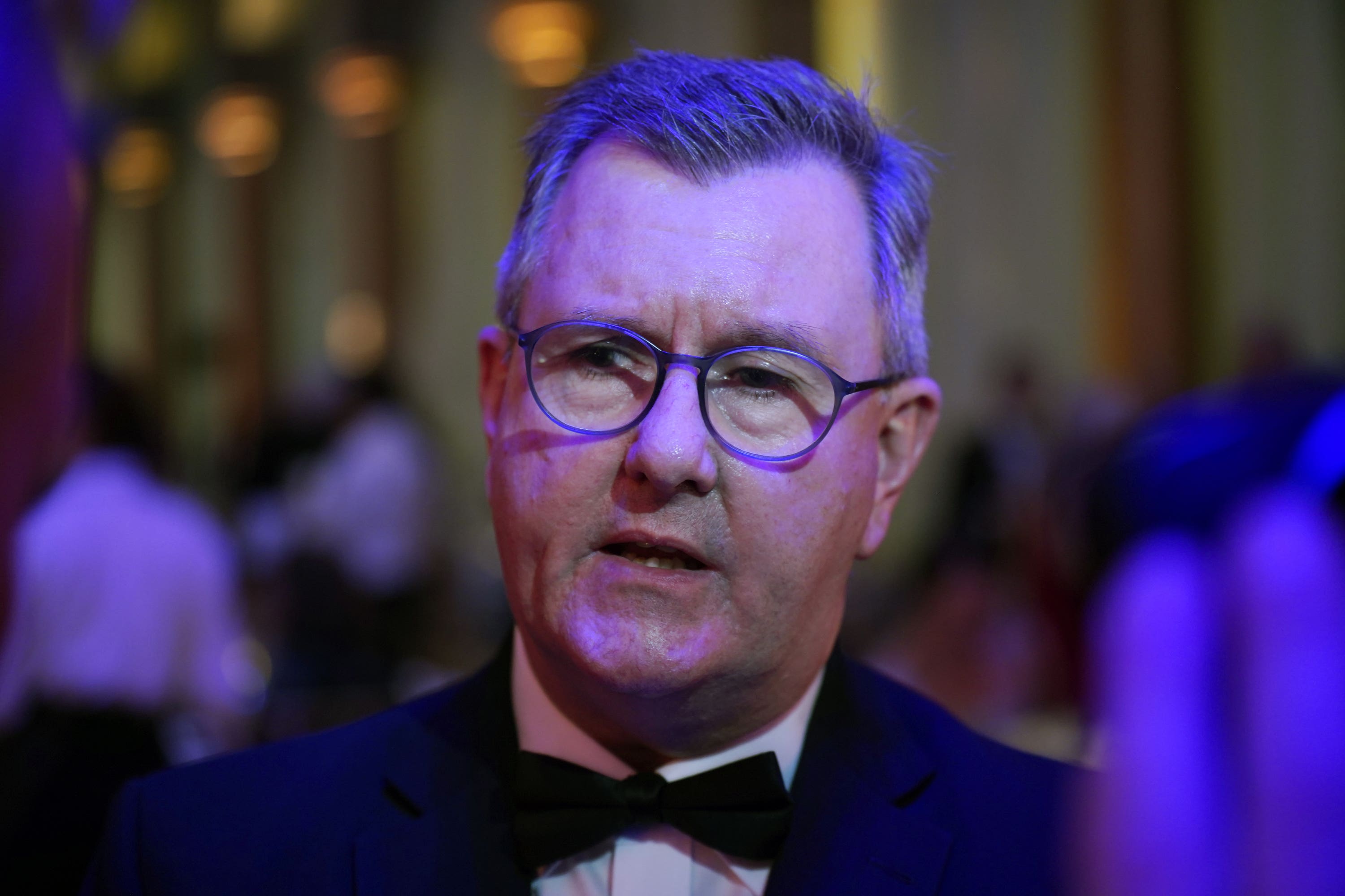 DUP Leader Jeffery Donaldson speaking to the media at the Ireland Funds 31st National Gala. National Building Museum, in Washington, DC, during the Taoiseach’s visit to the US for St Patrick’s Day. Picture date: Wednesday March 15, 2023.