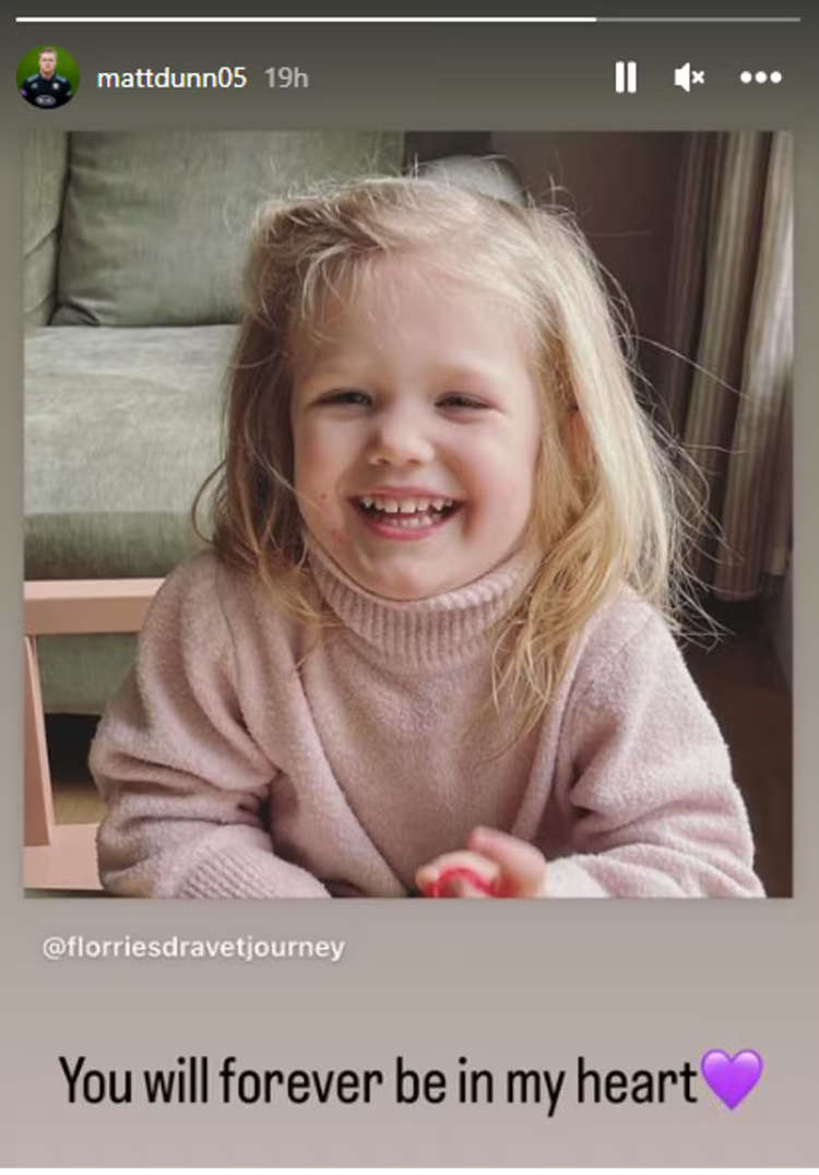 The player posted a tribute to his daughter Florence on his Instagram