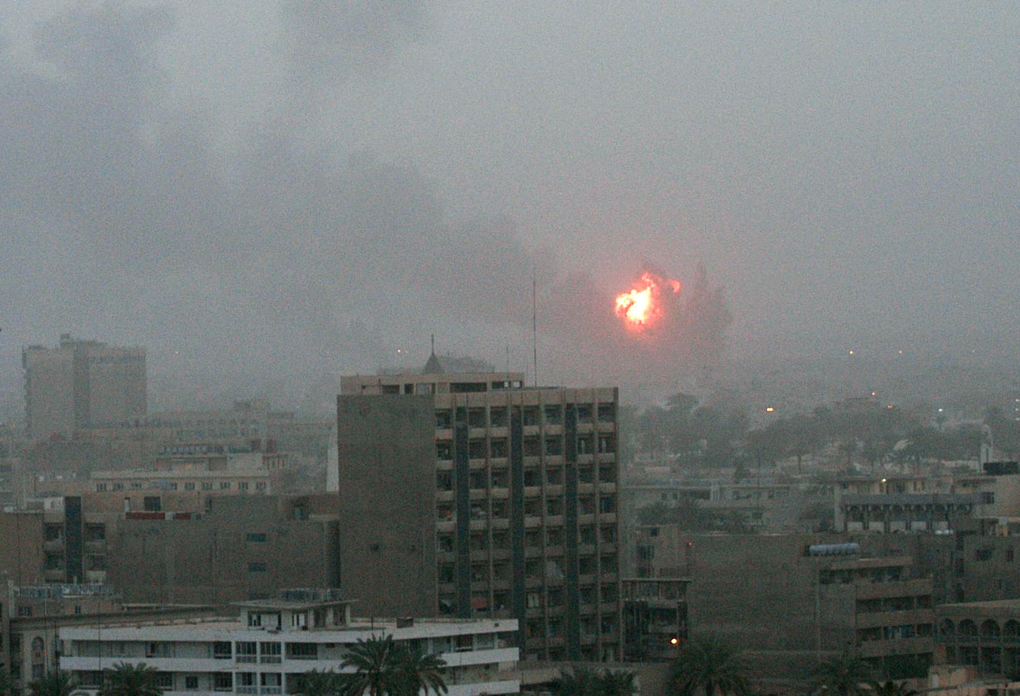 An explosion in Baghdad from US strikes