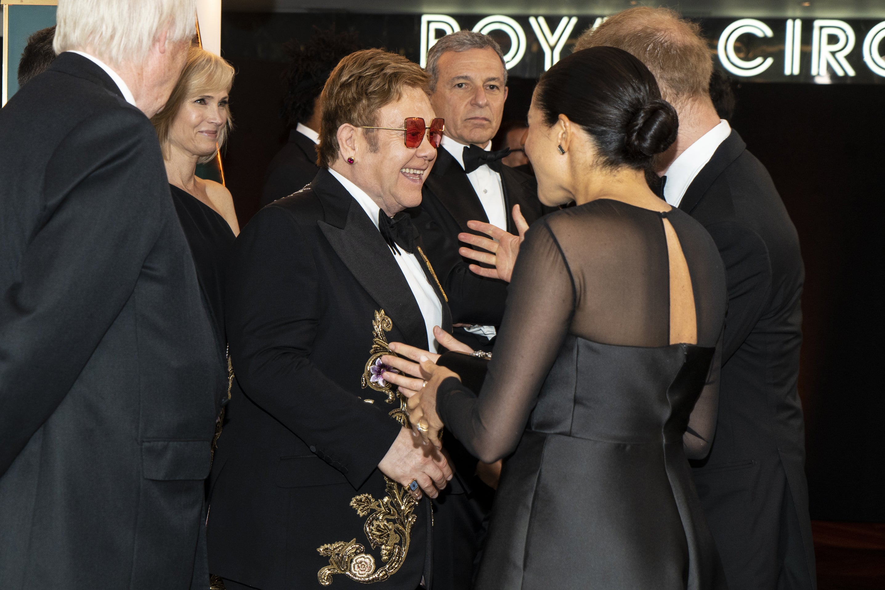 The Duke and Duchess of Sussex with Elton John, who is one of the claimants alongside the Prince