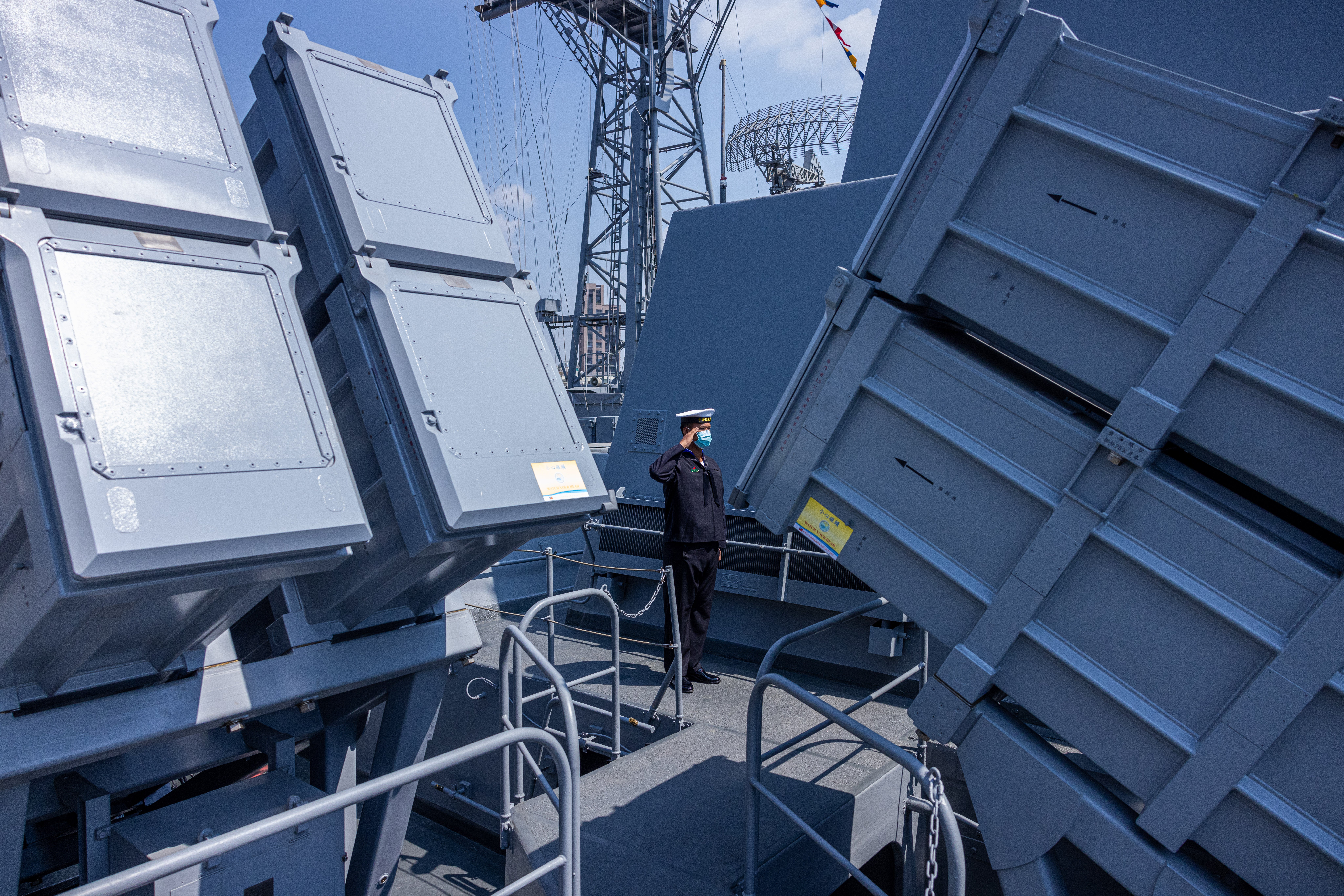 Representational image: A navy personnel salutes an officer on a warship inside a Taiwan navy camp during a recruiting event at Xinbin Port on 11 March 2023 in Kaohsiung, Taiwan