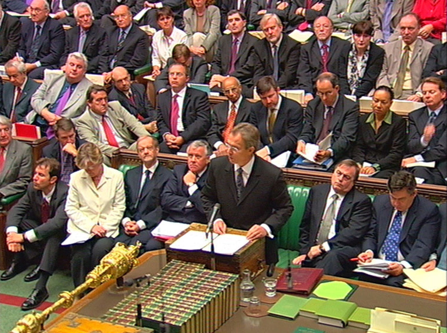 MPs and ministers listen as then prime minister Tony Blair addresses the House of Commons recalled from the summer recess for an all-day debate on Iraq, on 24 September 2002