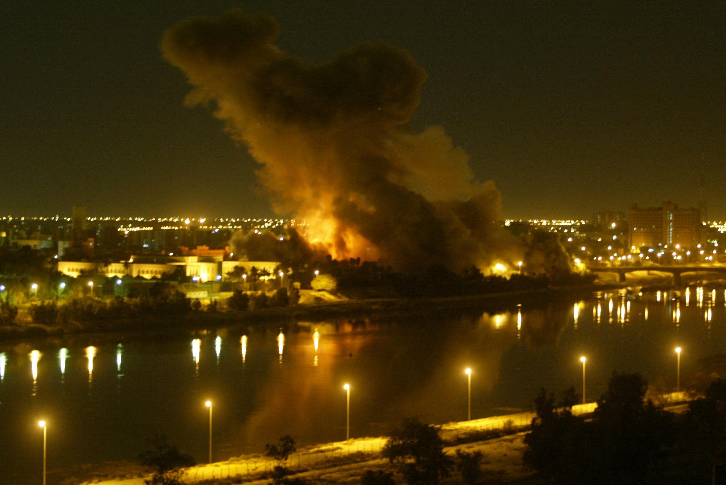 A missile hits the planning ministry in Baghdad on 20 March, 2003