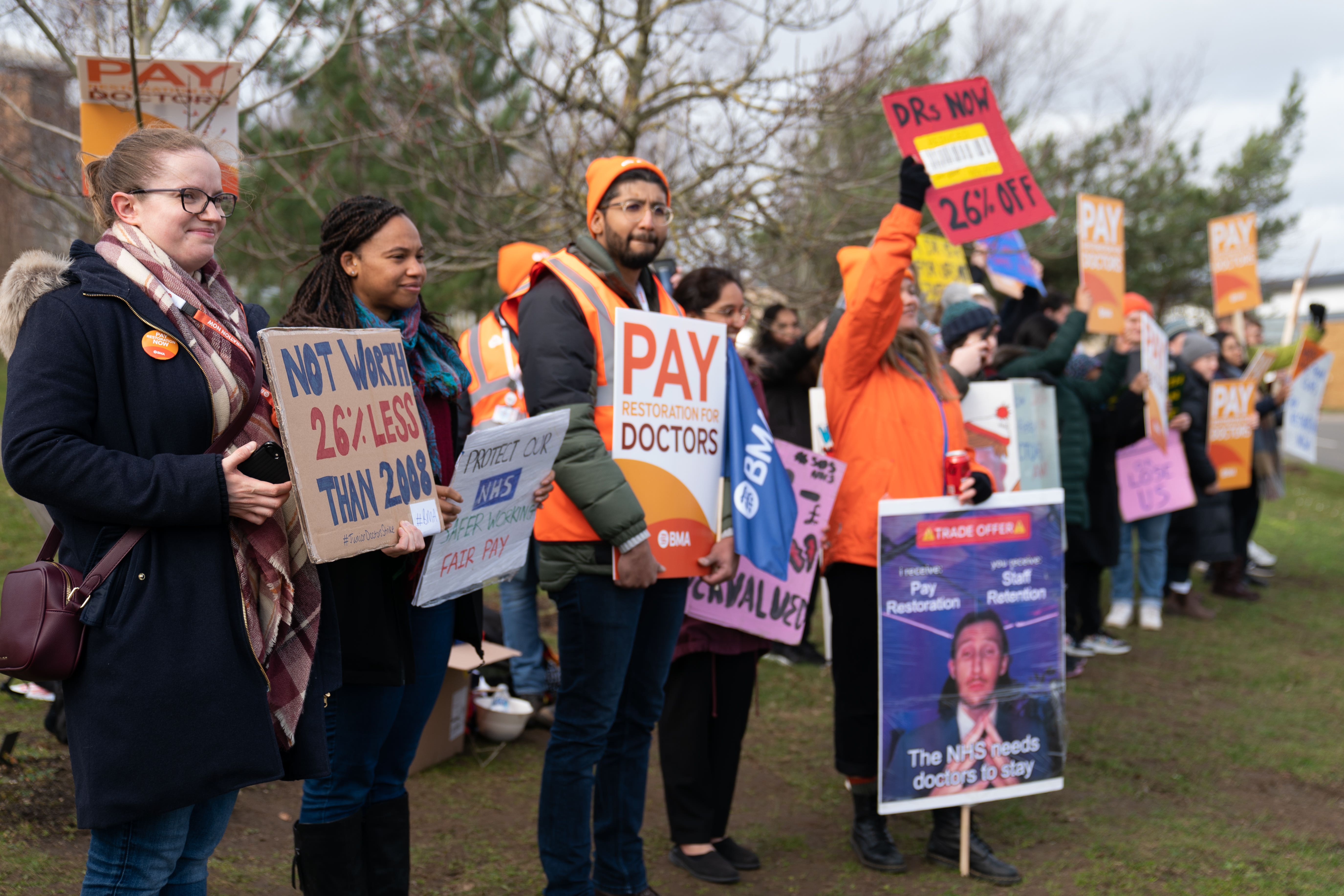 Striking NHS junior doctors on the picket line outside Norfolk & Norwich University Hospital (Joe Giddens/PA)