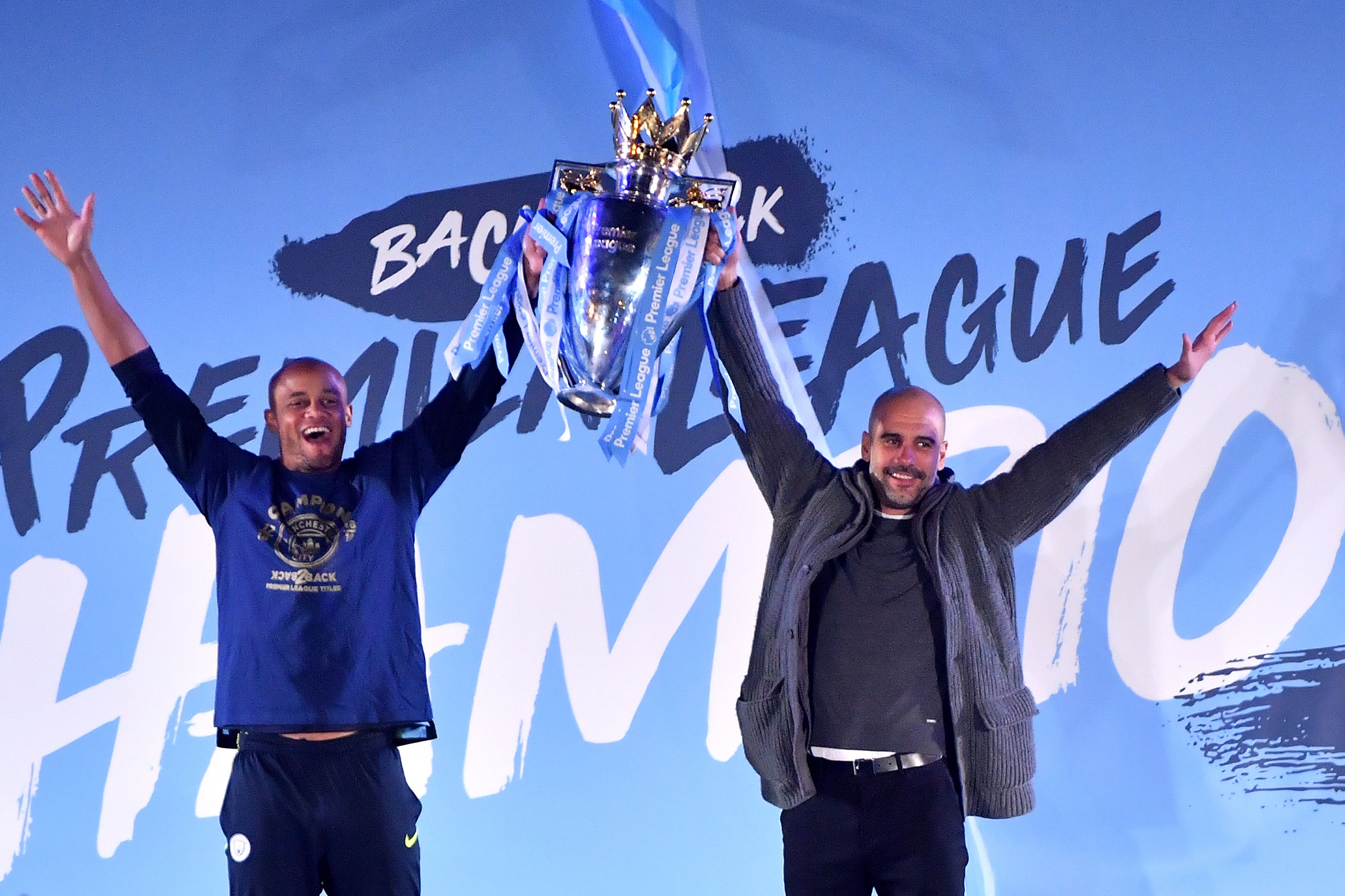 Pep Guardiola (right) comes up against his former captain Vincent Kompany (left) on Saturday (Anthony Devlin/PA)