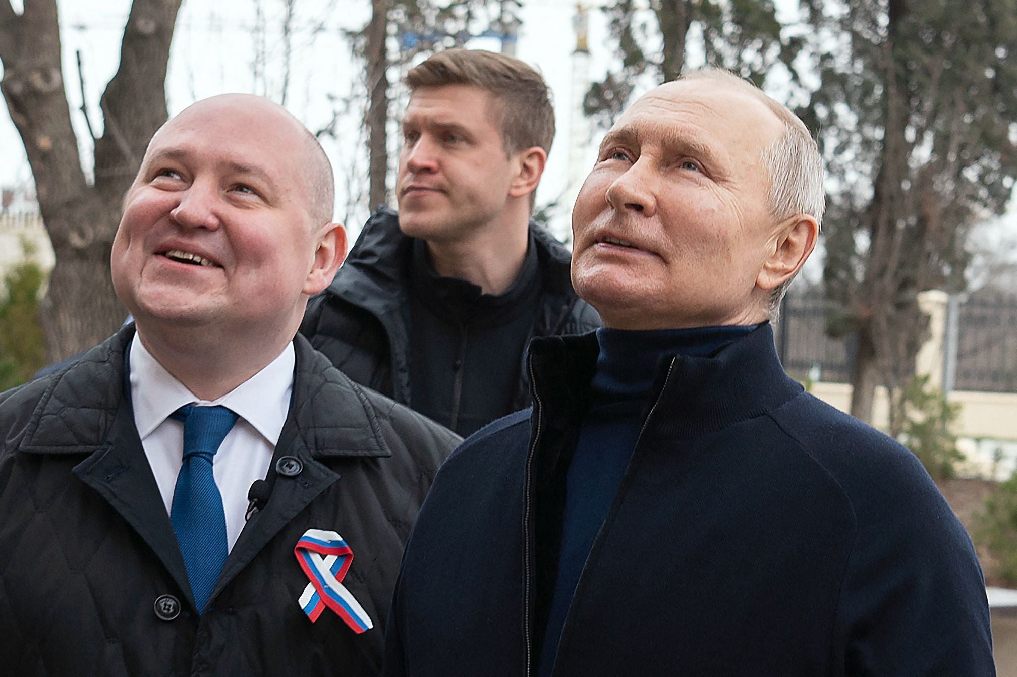 Putin with Razvozhayev at the Chersonesos Taurica historical and archeological park in Sevastopol