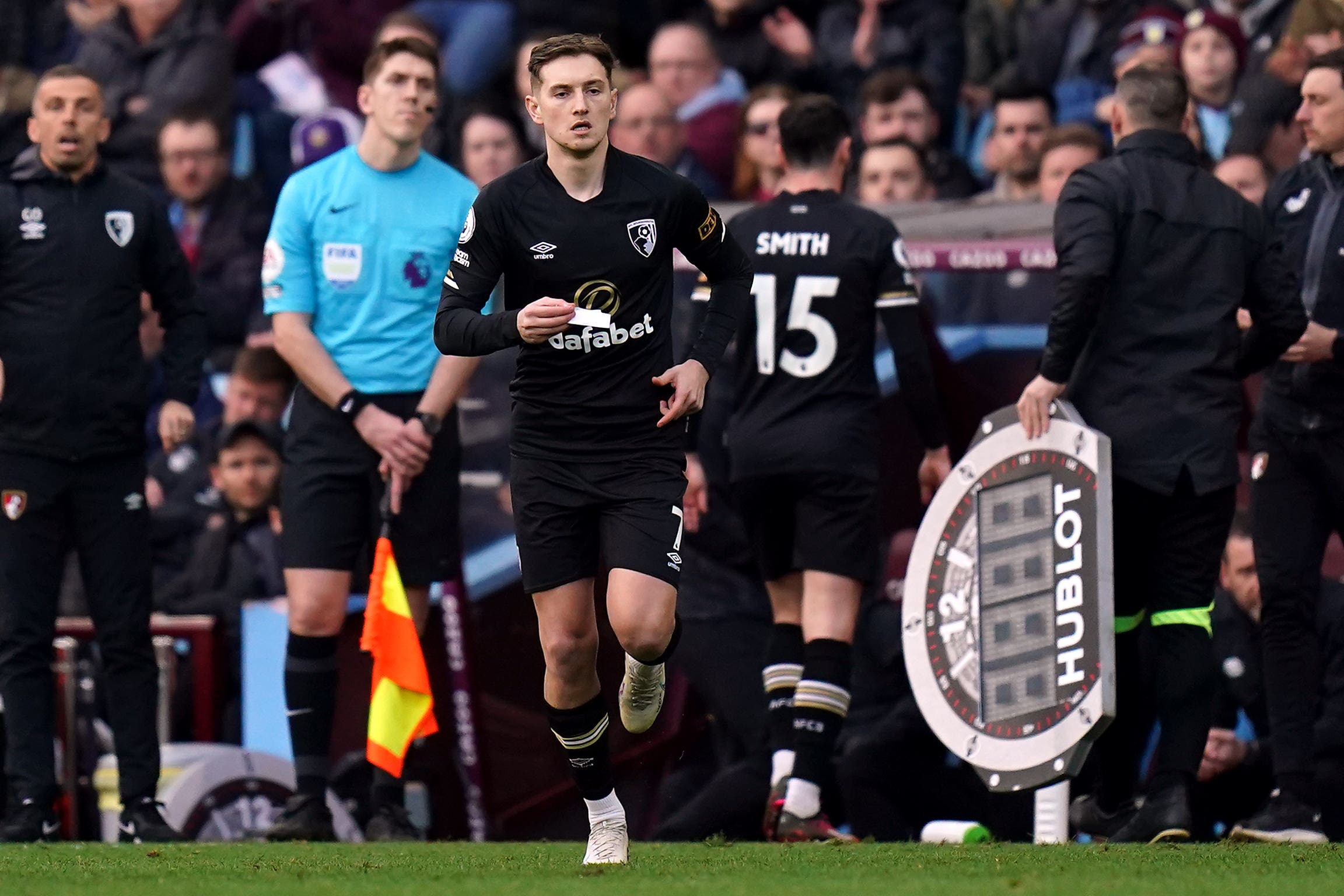 David Brooks comes off the bench for Bournemouth at Aston Villa (Jacob King/PA)