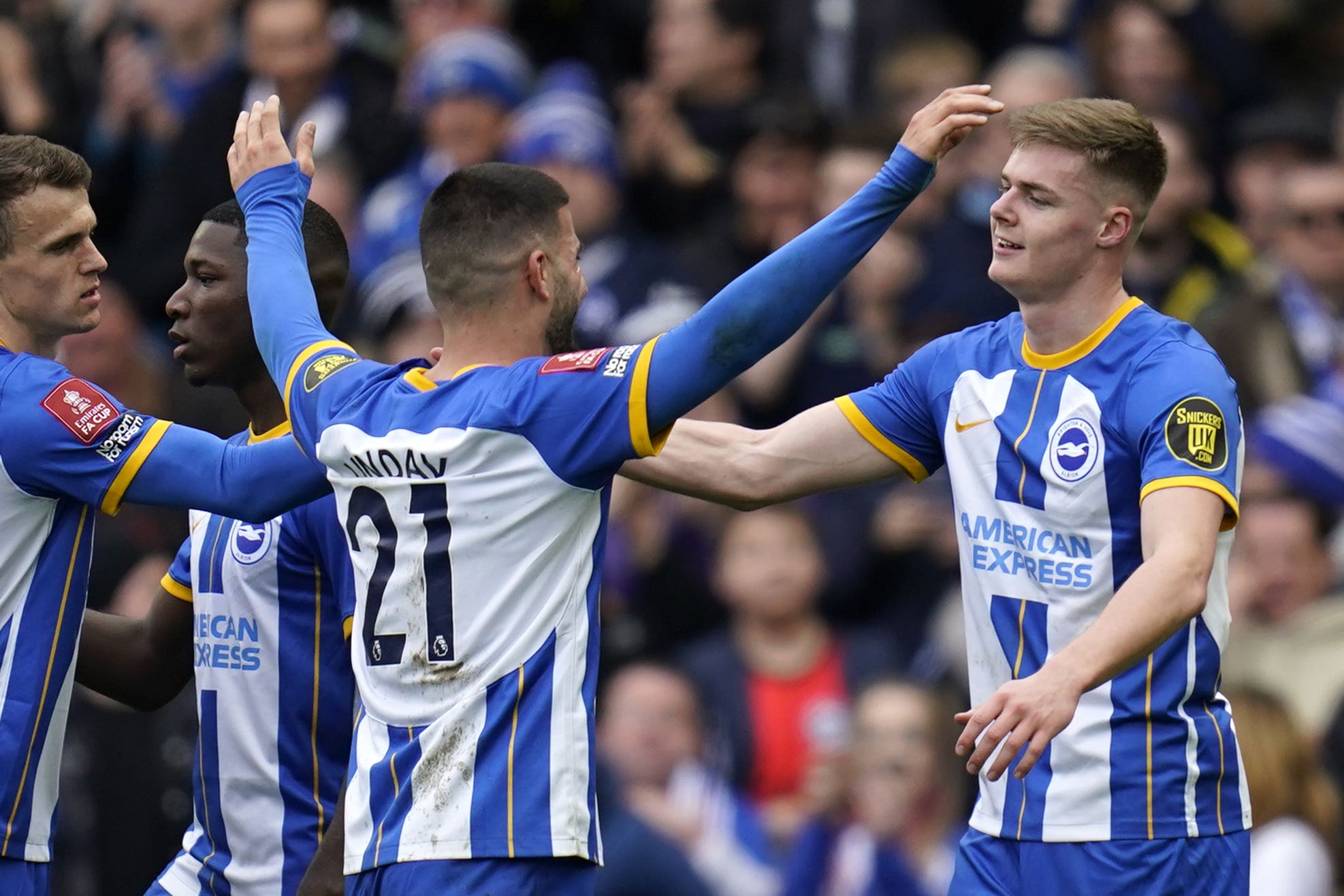 Evan Ferguson (right) netted a brace in Brighton’s FA Cup win (Andrew Matthews/PA)