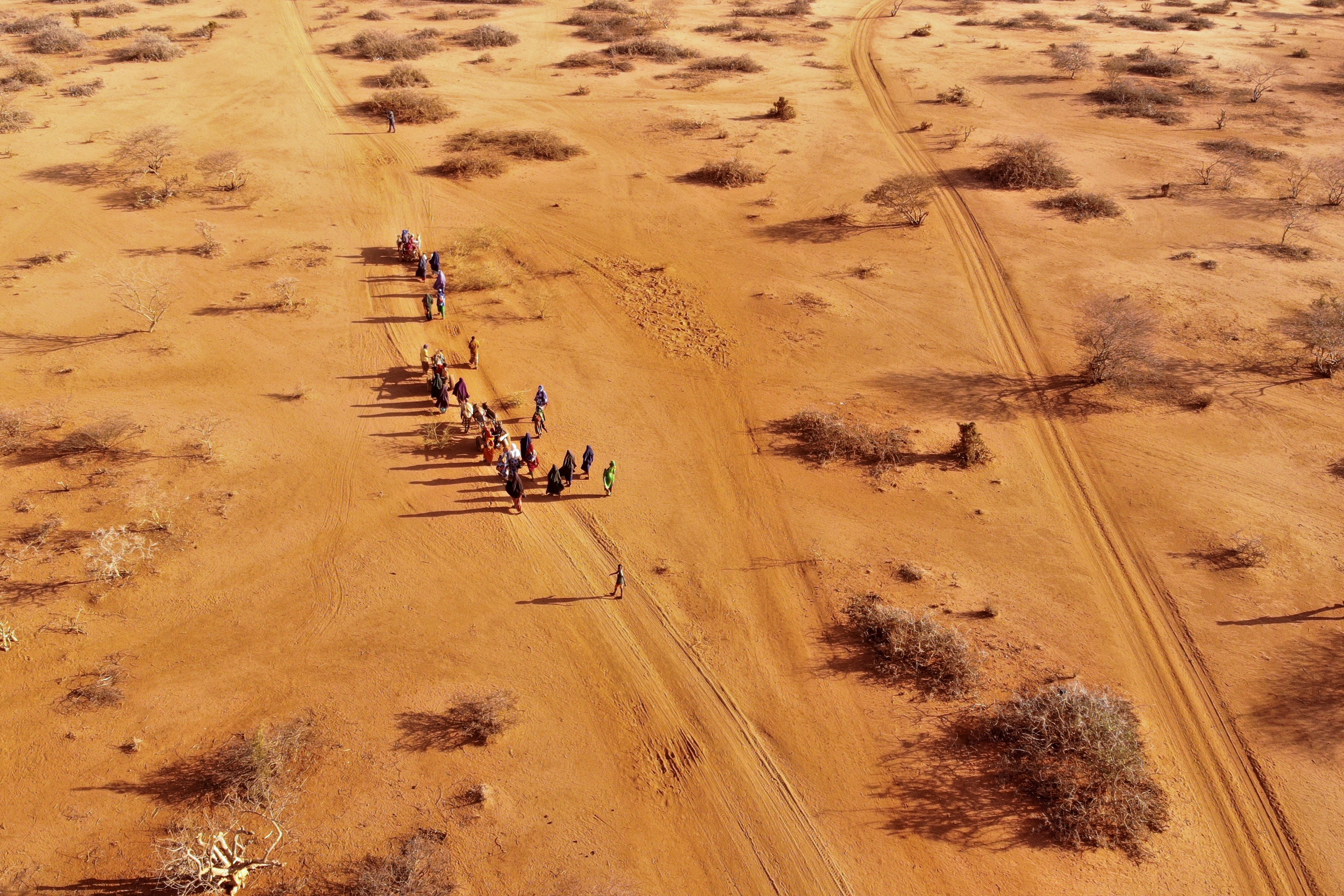 People arrive at a displacement camp on the outskirts of Dollow, Somalia on September 21, 2022 amid the region’s severe drought