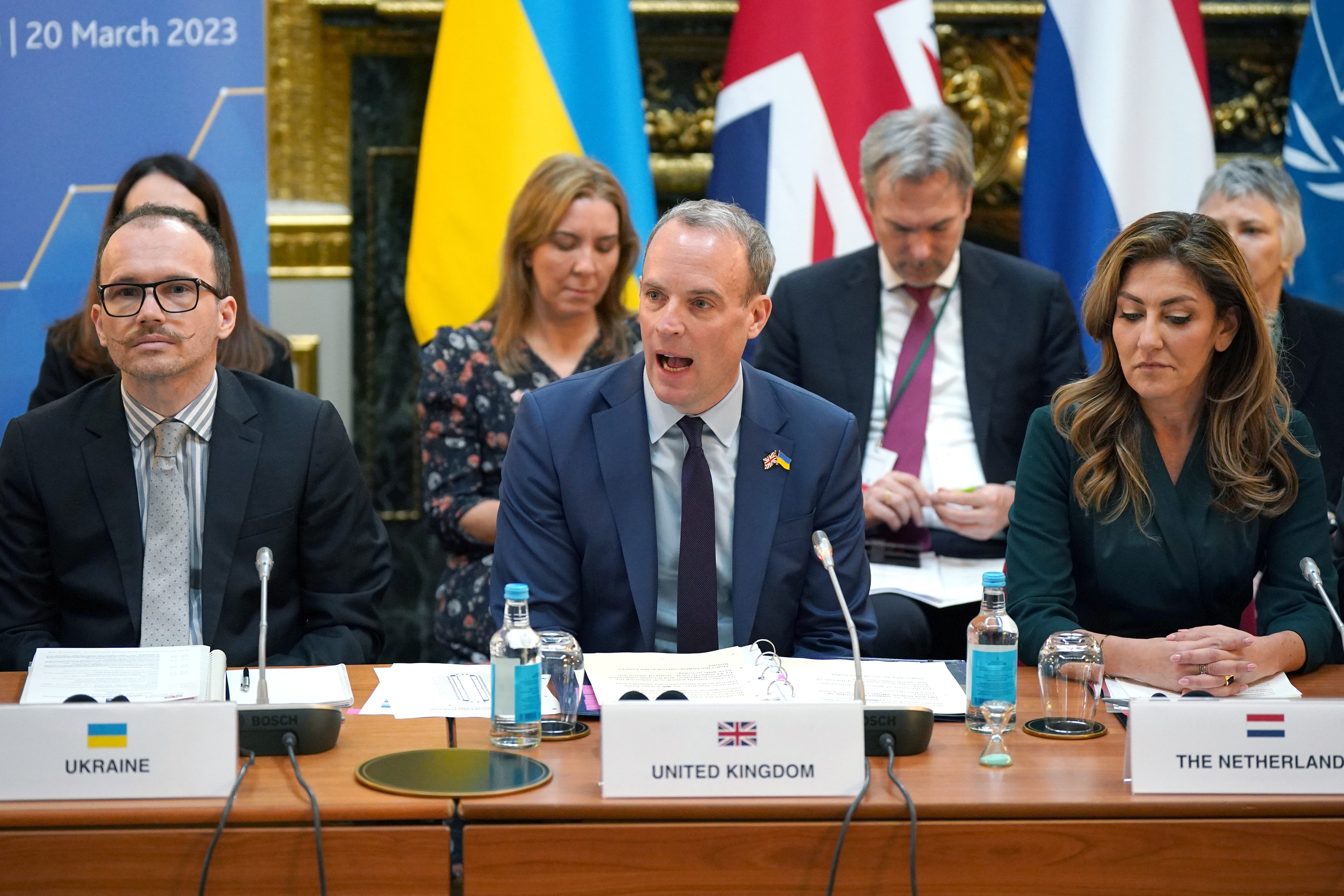 Dominic Raab at the Lancaster House conference (Yui Mok/PA)