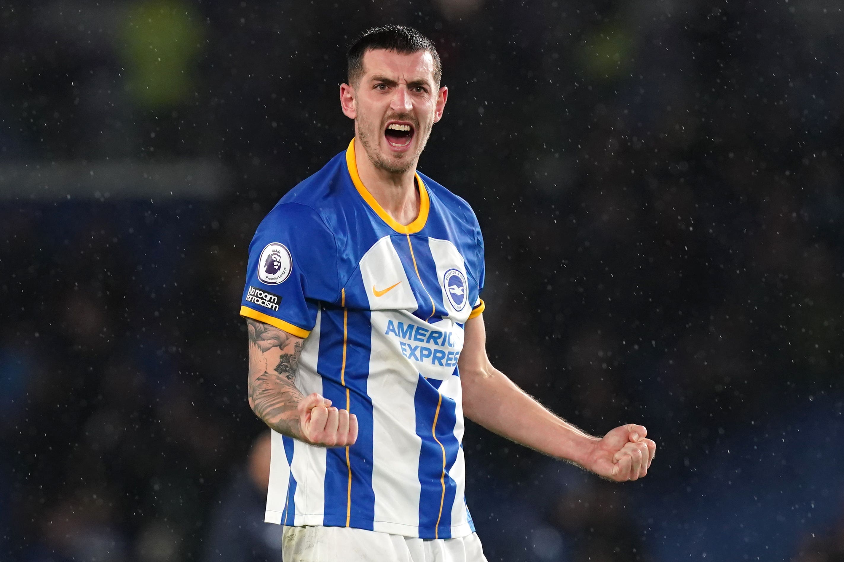 Lewis Dunk celebrates after Brighton reach FA Cup semi-finals with win over Grimsby