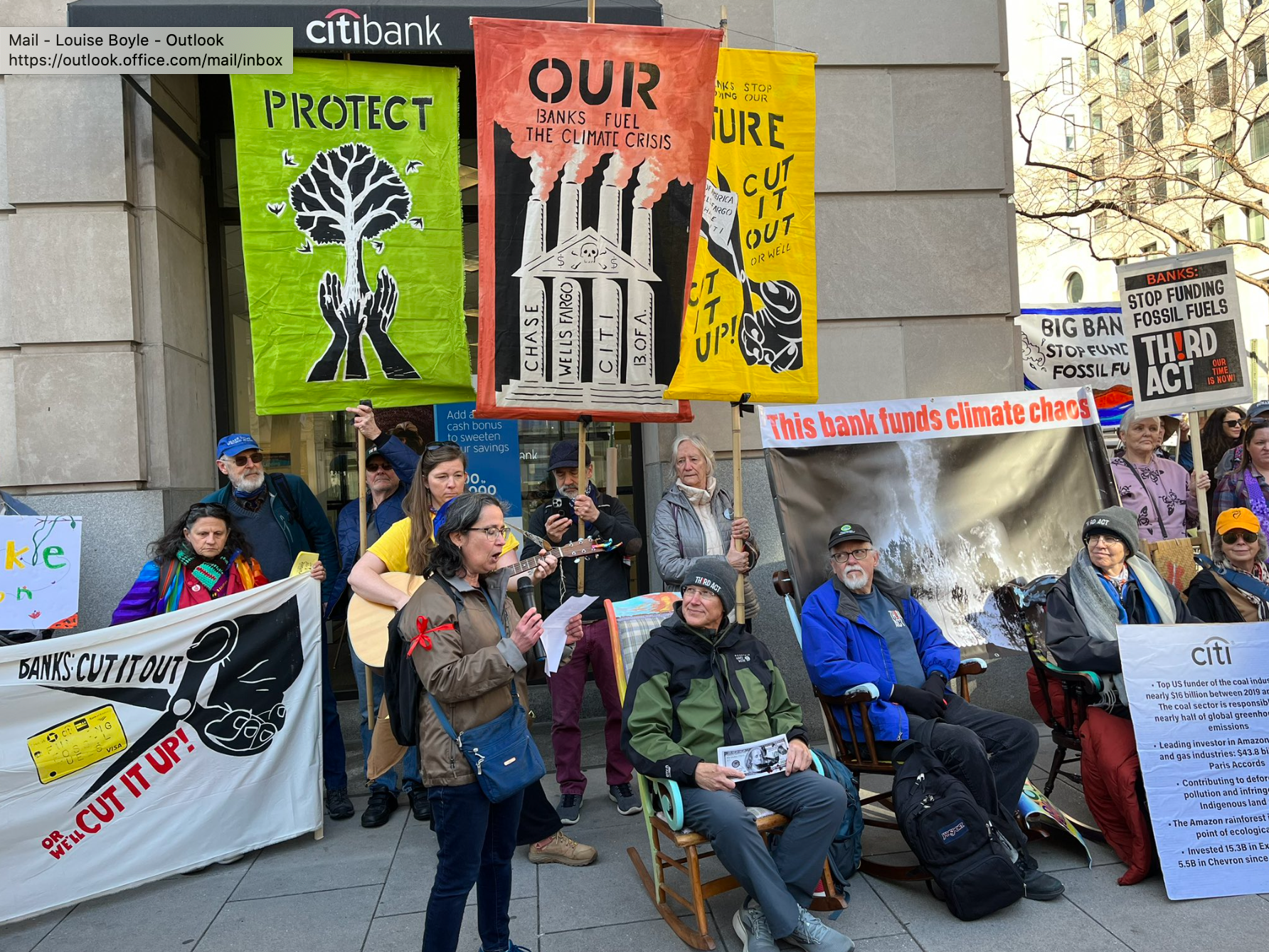 Senior citizens lead climate protest in rocking chairs at major US banks