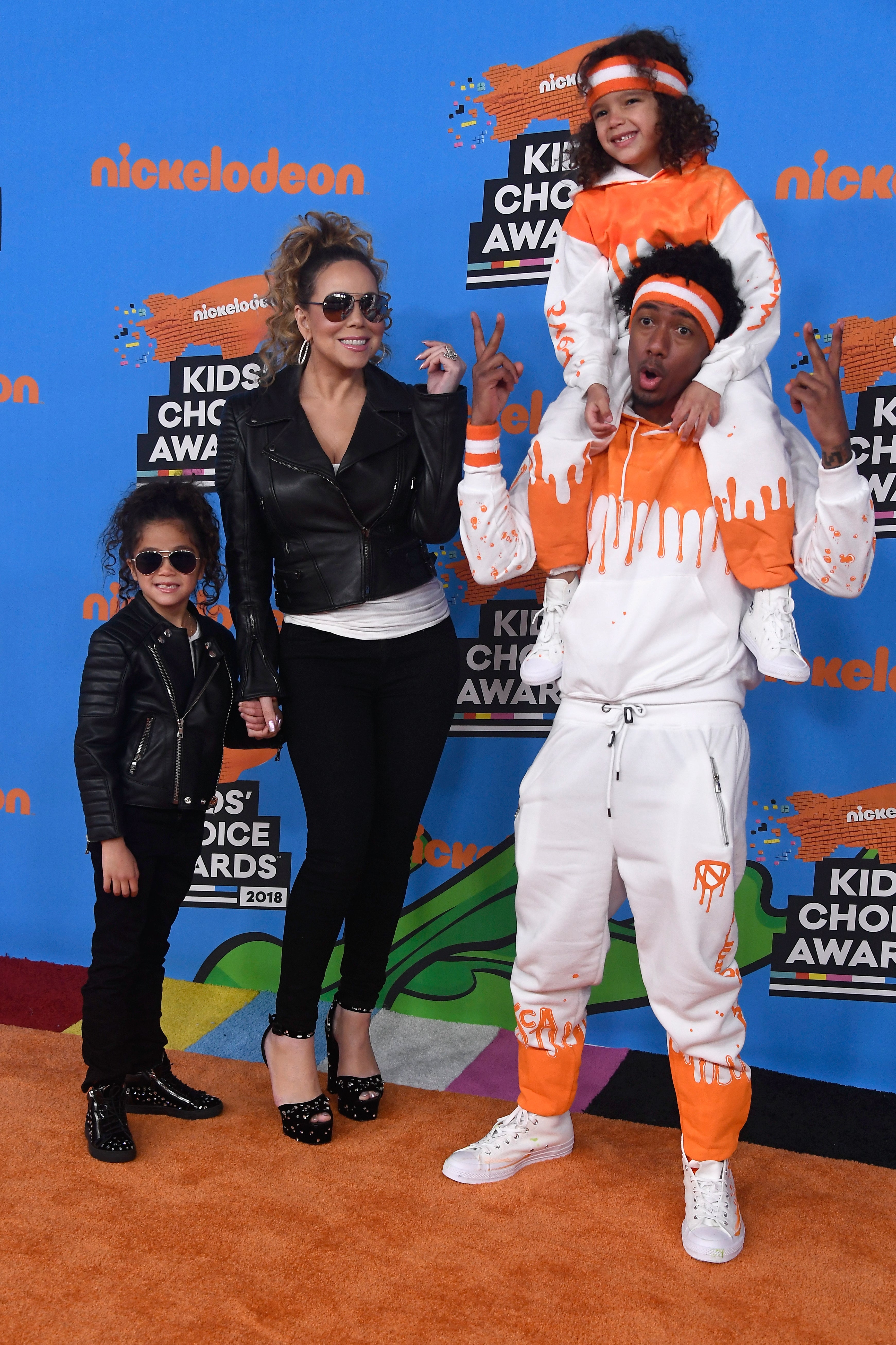 Mariah Carey and Nick Cannon attend Nickelodeon's 2018 Kids' Choice Awards with twins Moroccan and Monroe