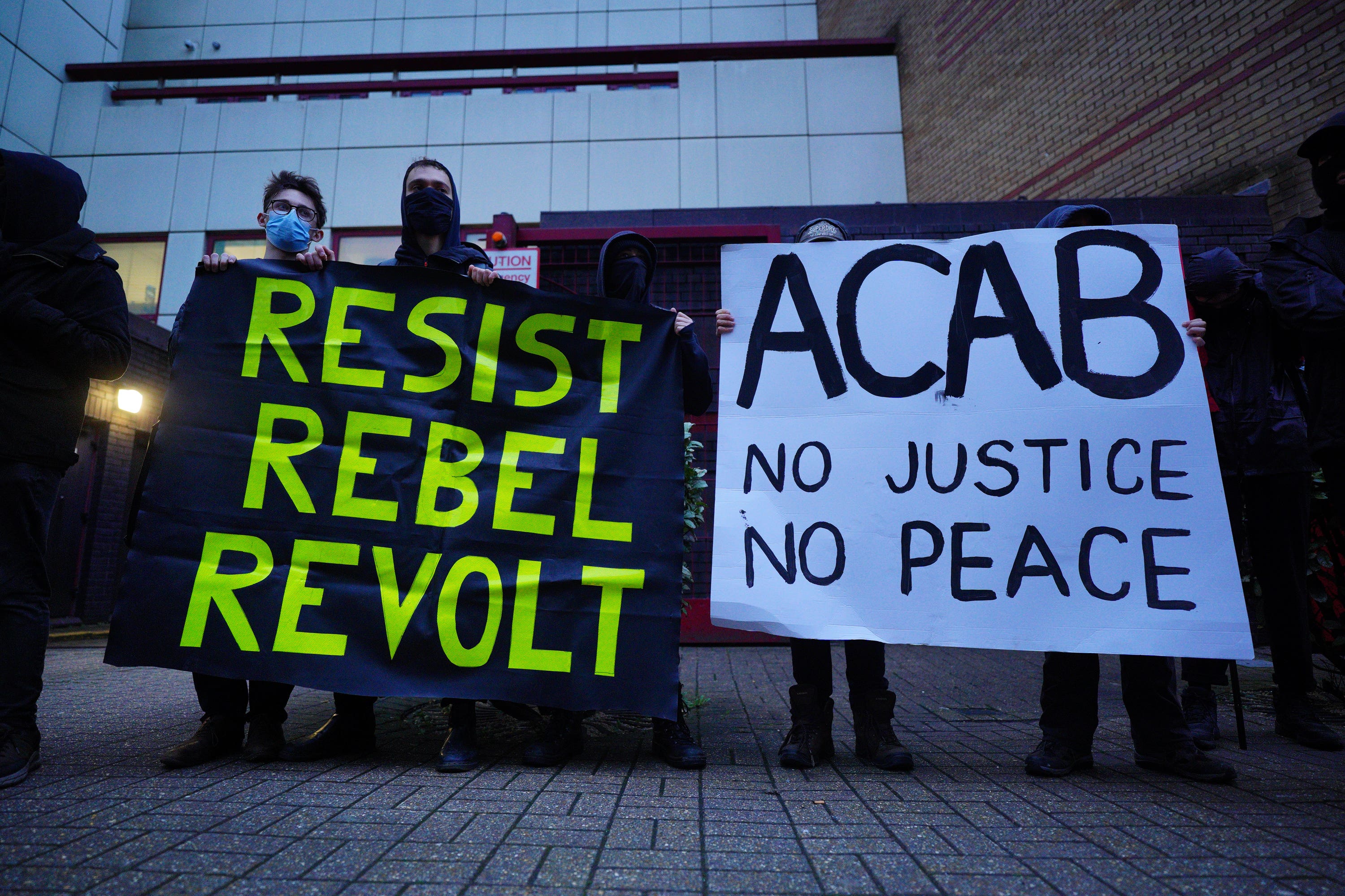 People take part in a demonstration to mark the anniversary of the Bristol Kill the Bill riots (Ben Birchall/PA)