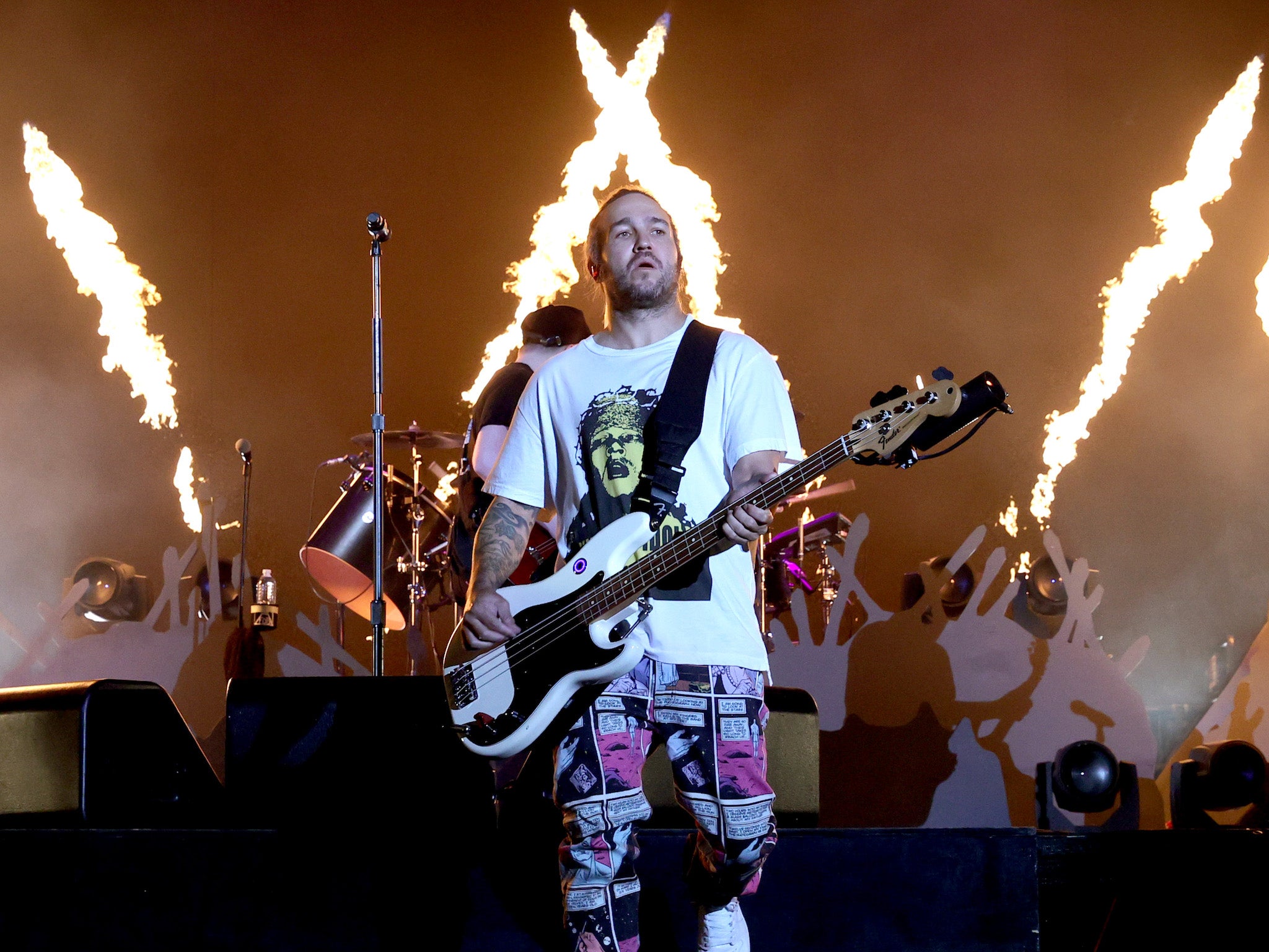 Fall Out Boy’s Pete Wentz performs during The Hella Mega Tour at Dodger Stadium, LA, in 2021