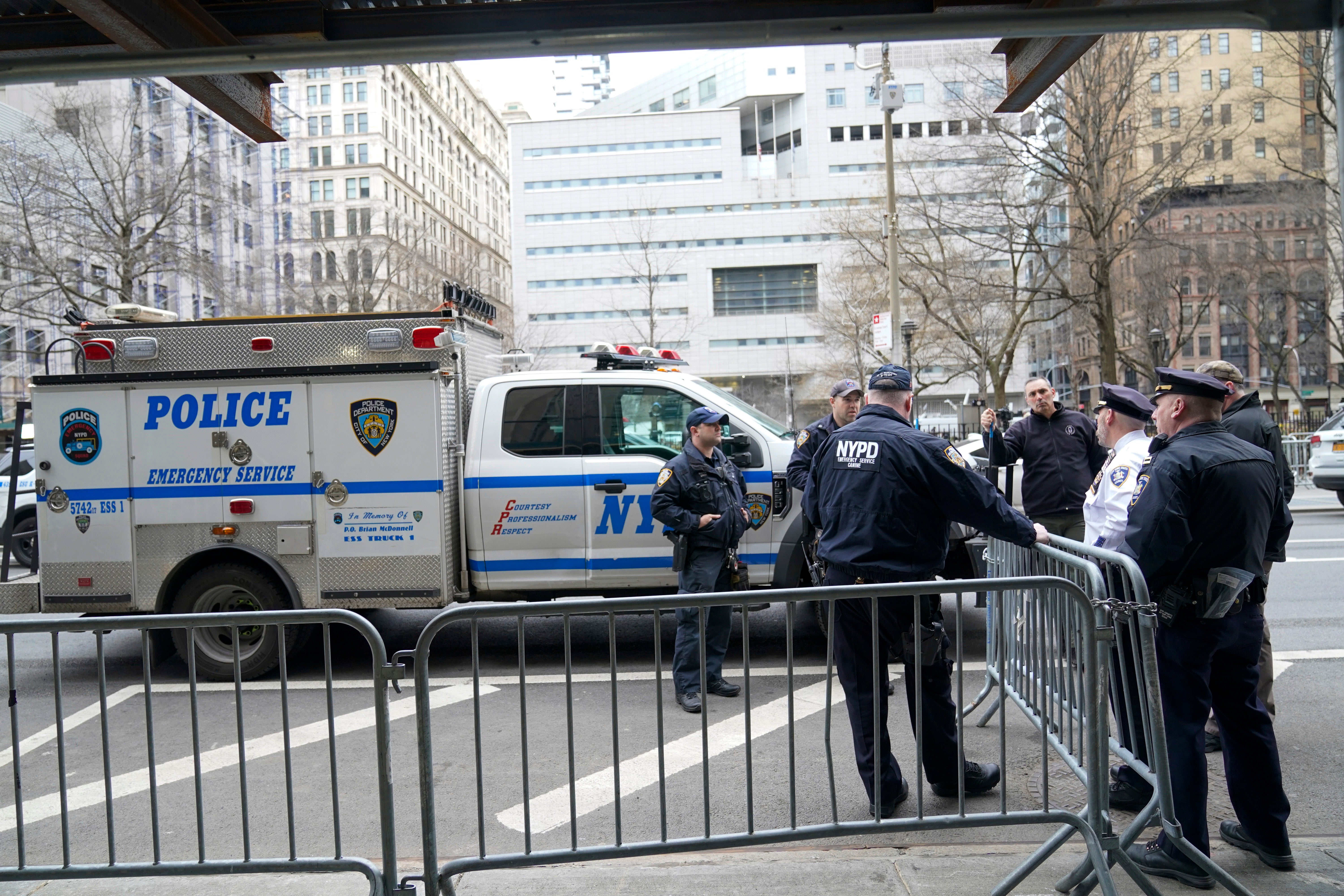 New York City Police police outside the Manhattan Criminal court