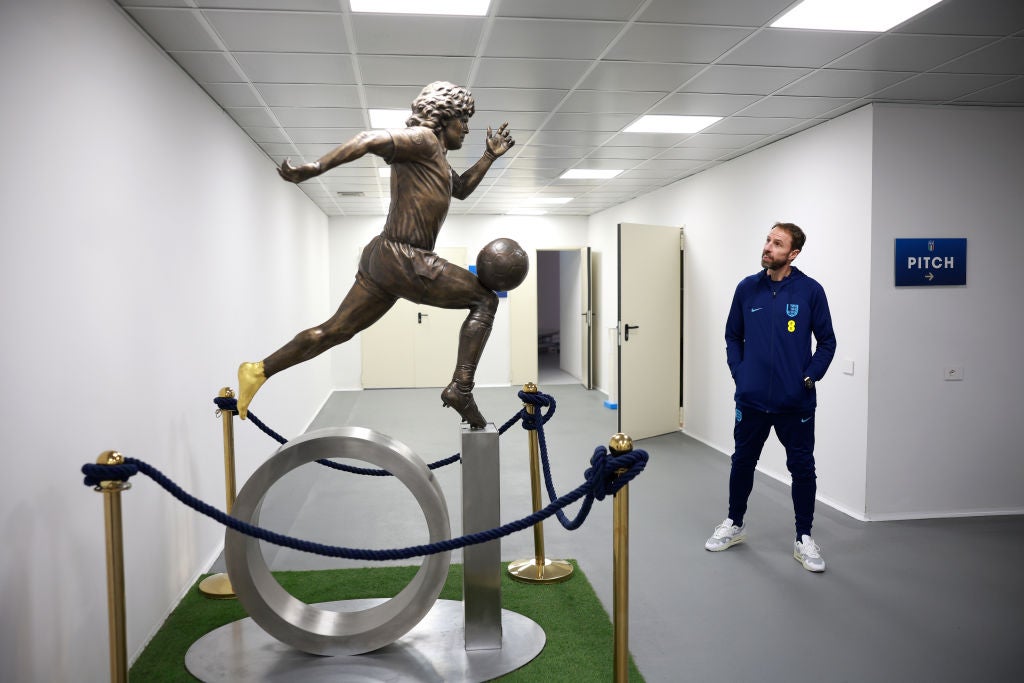 Southgate admires a statue of Diego Maradona in Naples