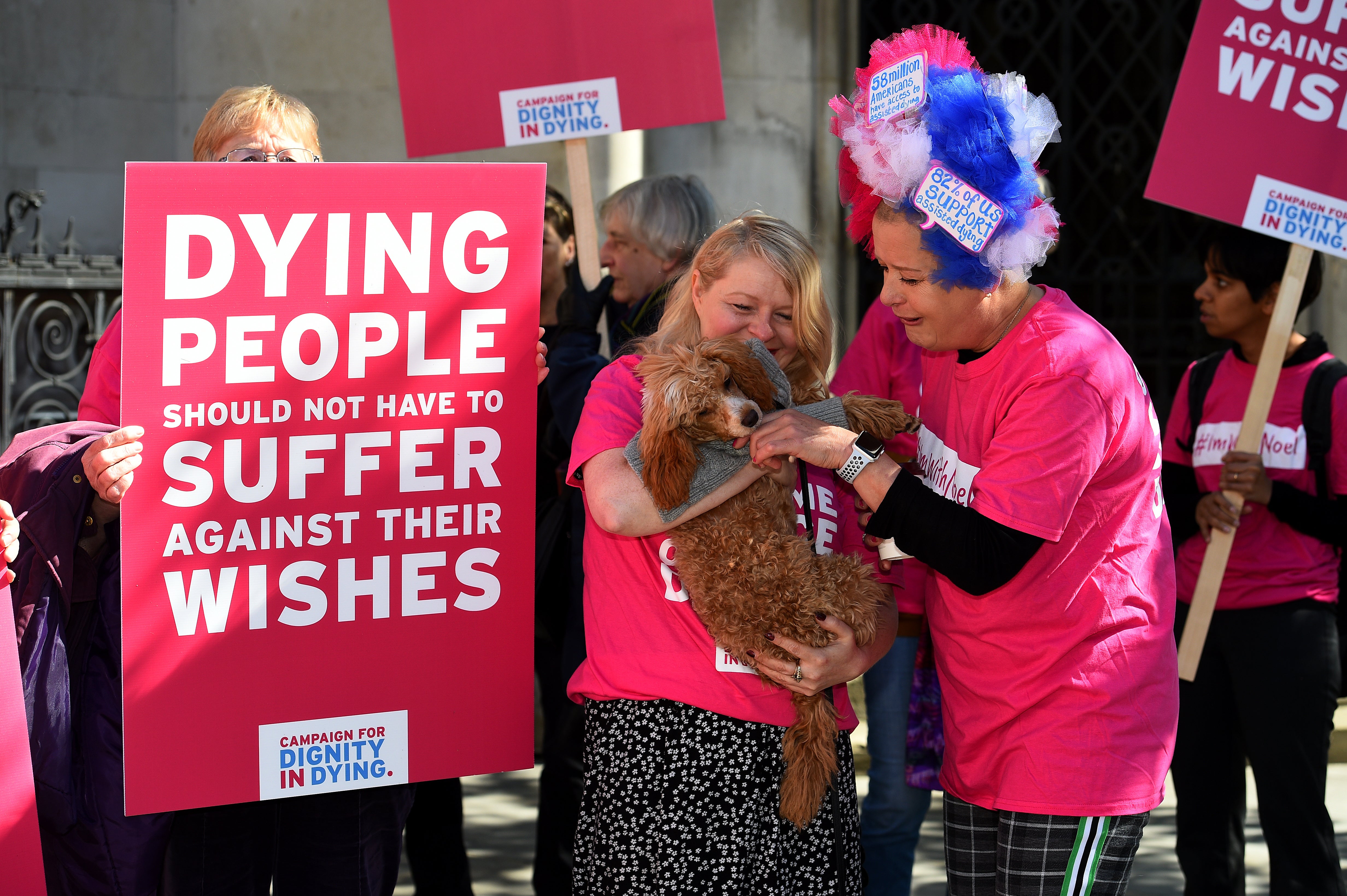 Activists from the Campaign for Dignity in Dying outside the Royal Courts of Justice in London in 2018