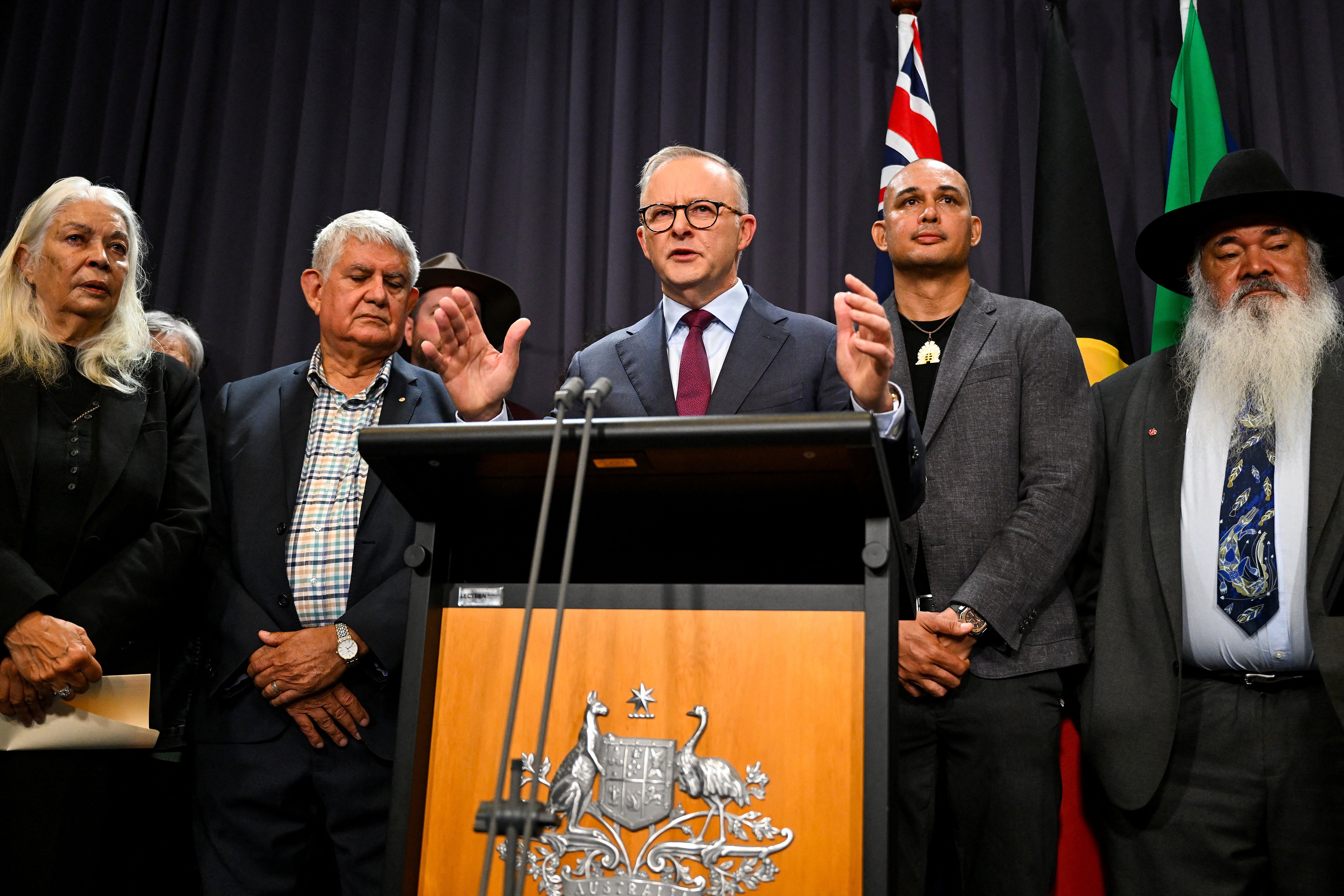 Anthony Albanese with members of the First Nations Referendum Working Group on Thursday