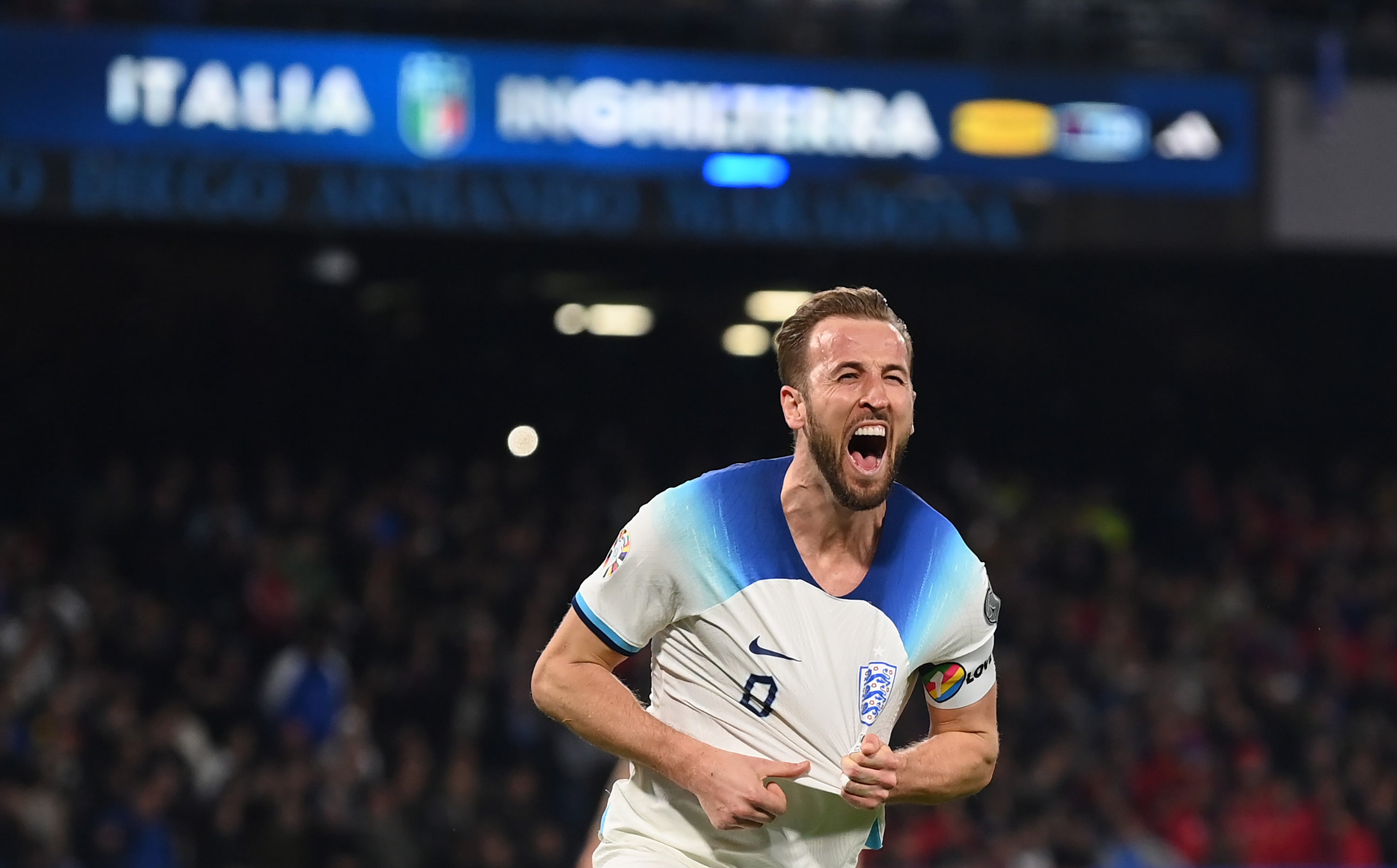 Kane celebrates after scoring his 54th England goal