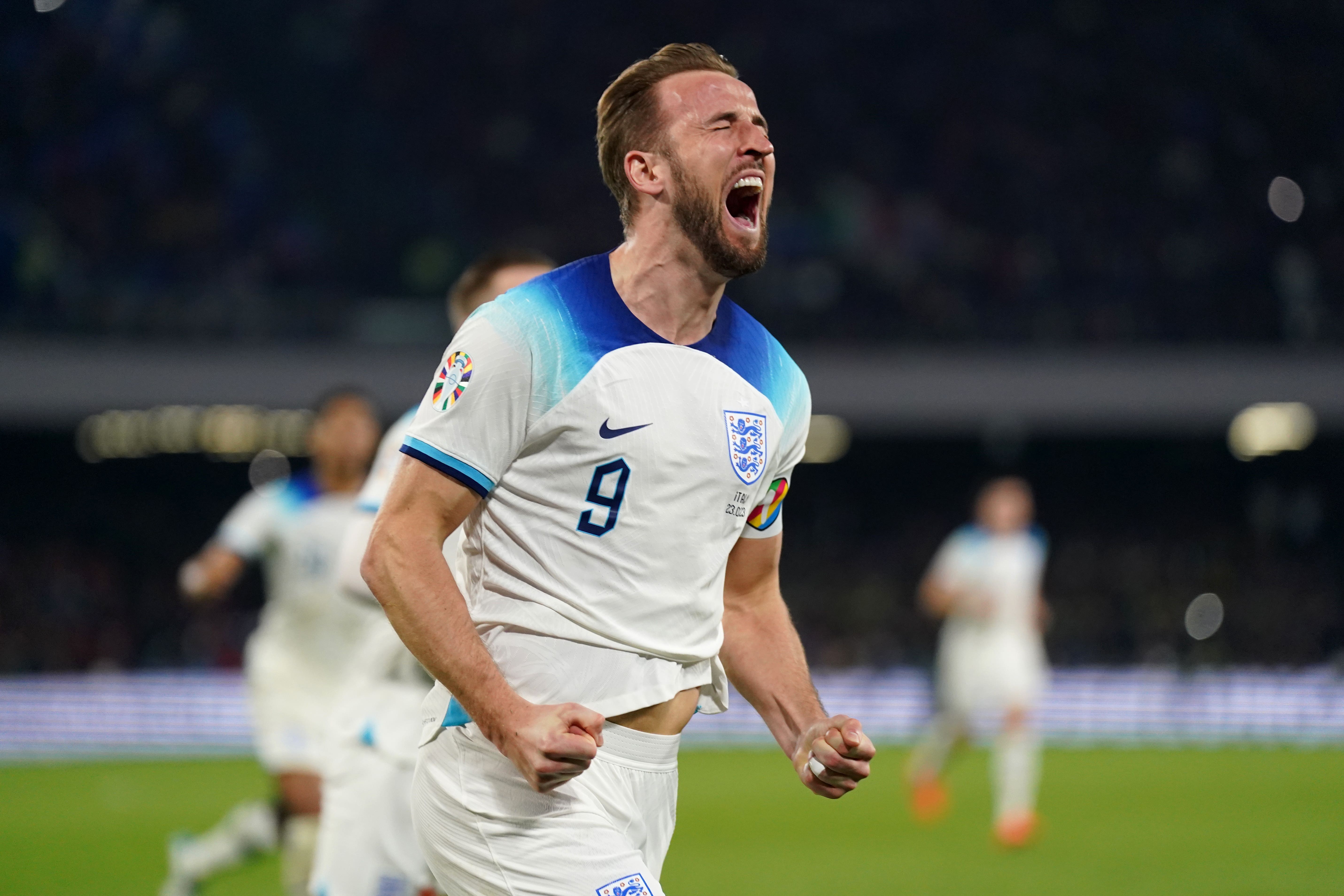 Harry Kane celebrates scoring his record-breaking goal (Adam Davy/PA)