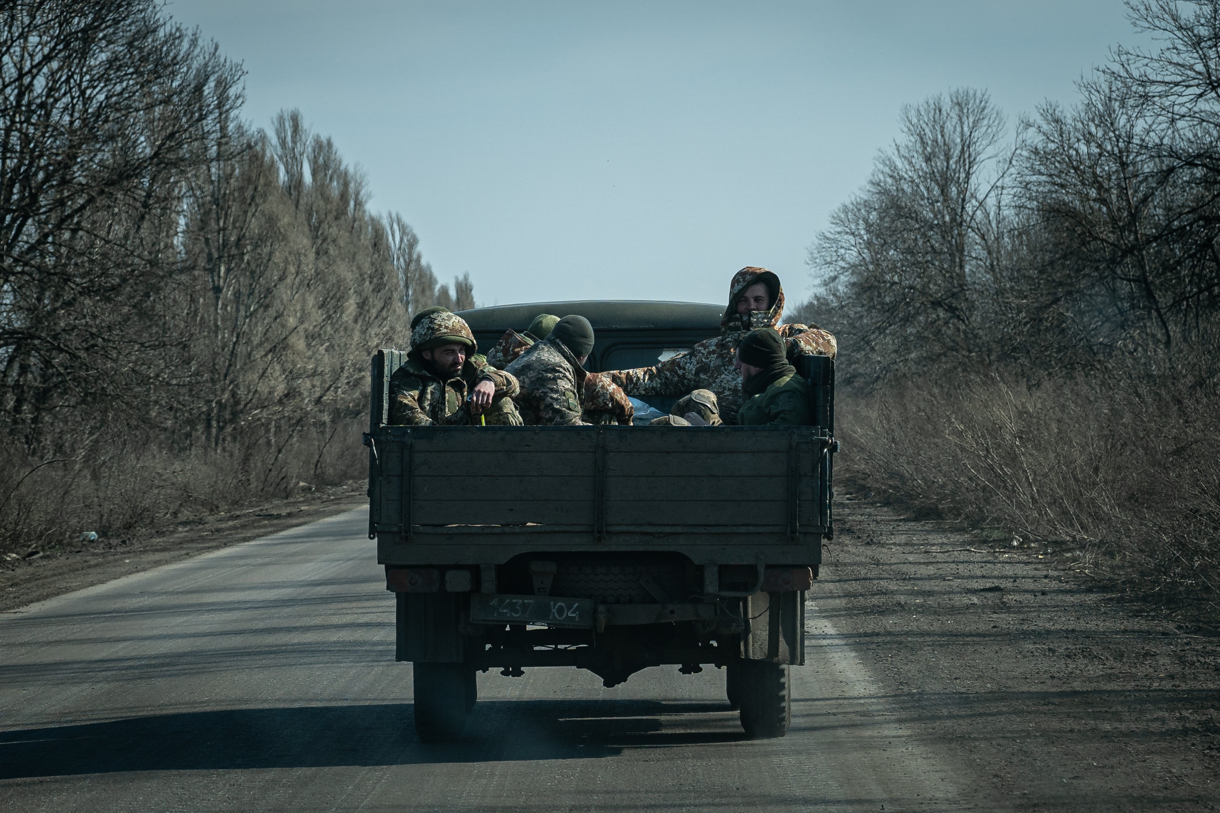 Ukrainian servicemen en route to the frontline close to Bakhmut