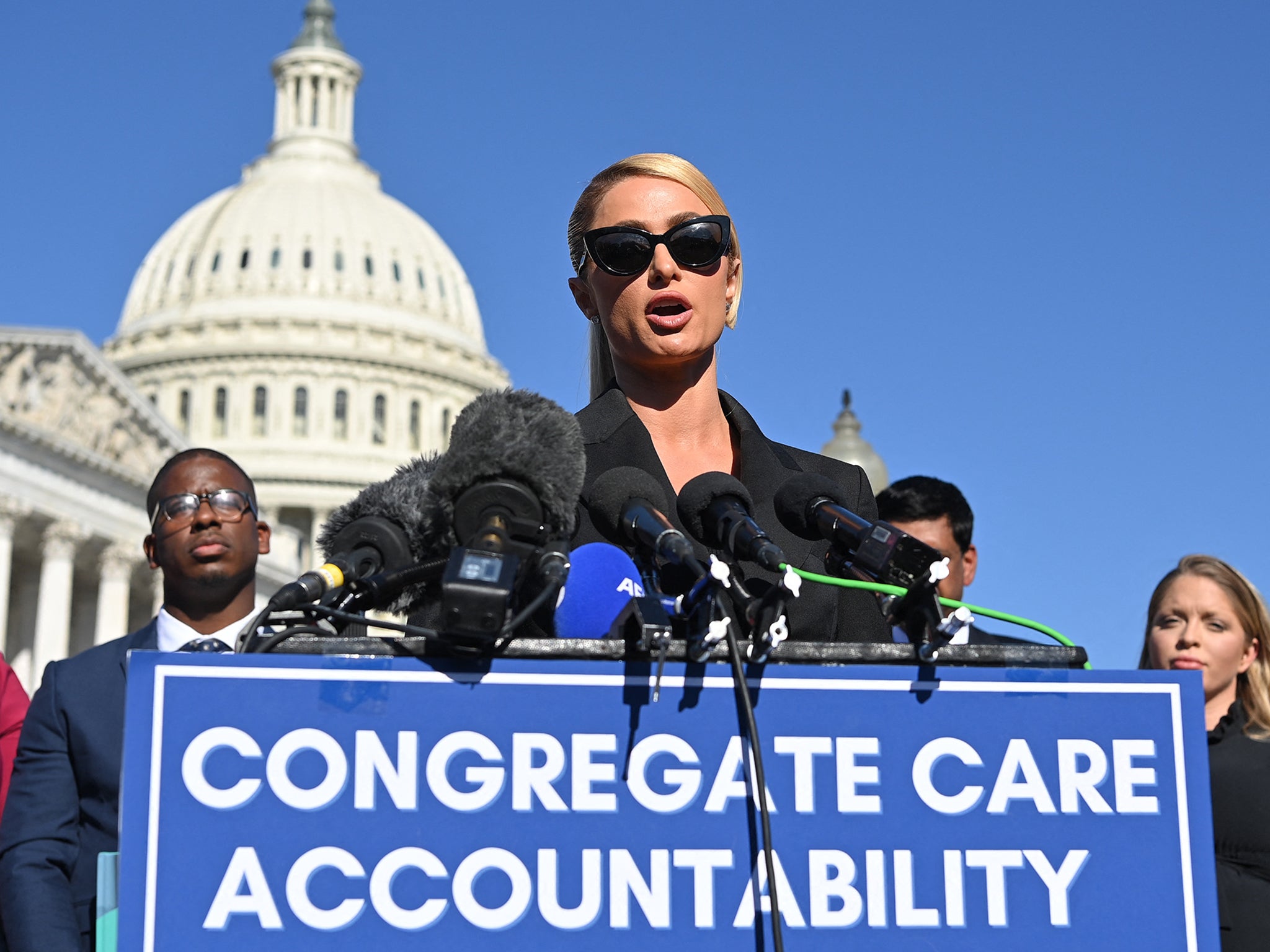 Advocacy: Hilton speaks on behalf of the children harmed in congregate care facilities at a press conference in Washington DC in 2021