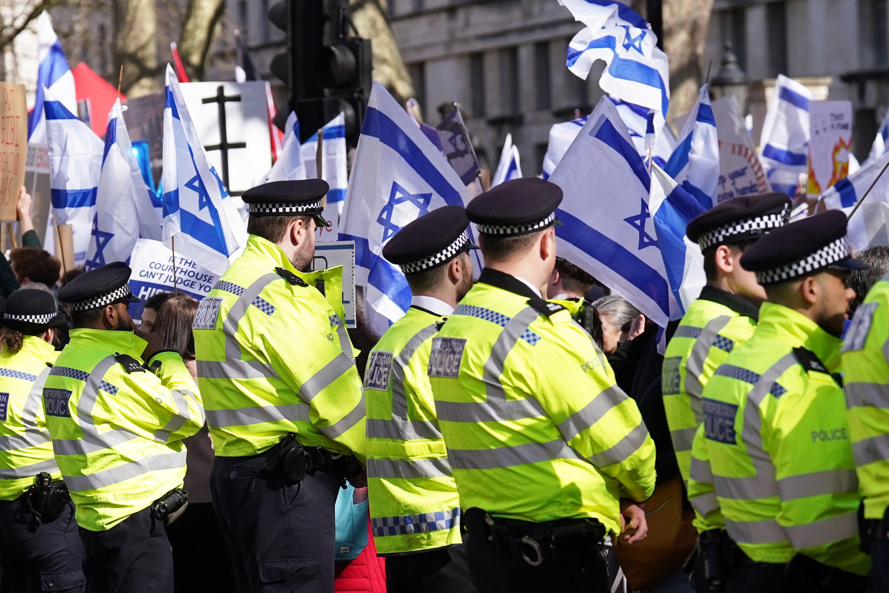 Demonstrators on Whitehall following Rishi Sunak’s meeting with Benjamin Netanyahu