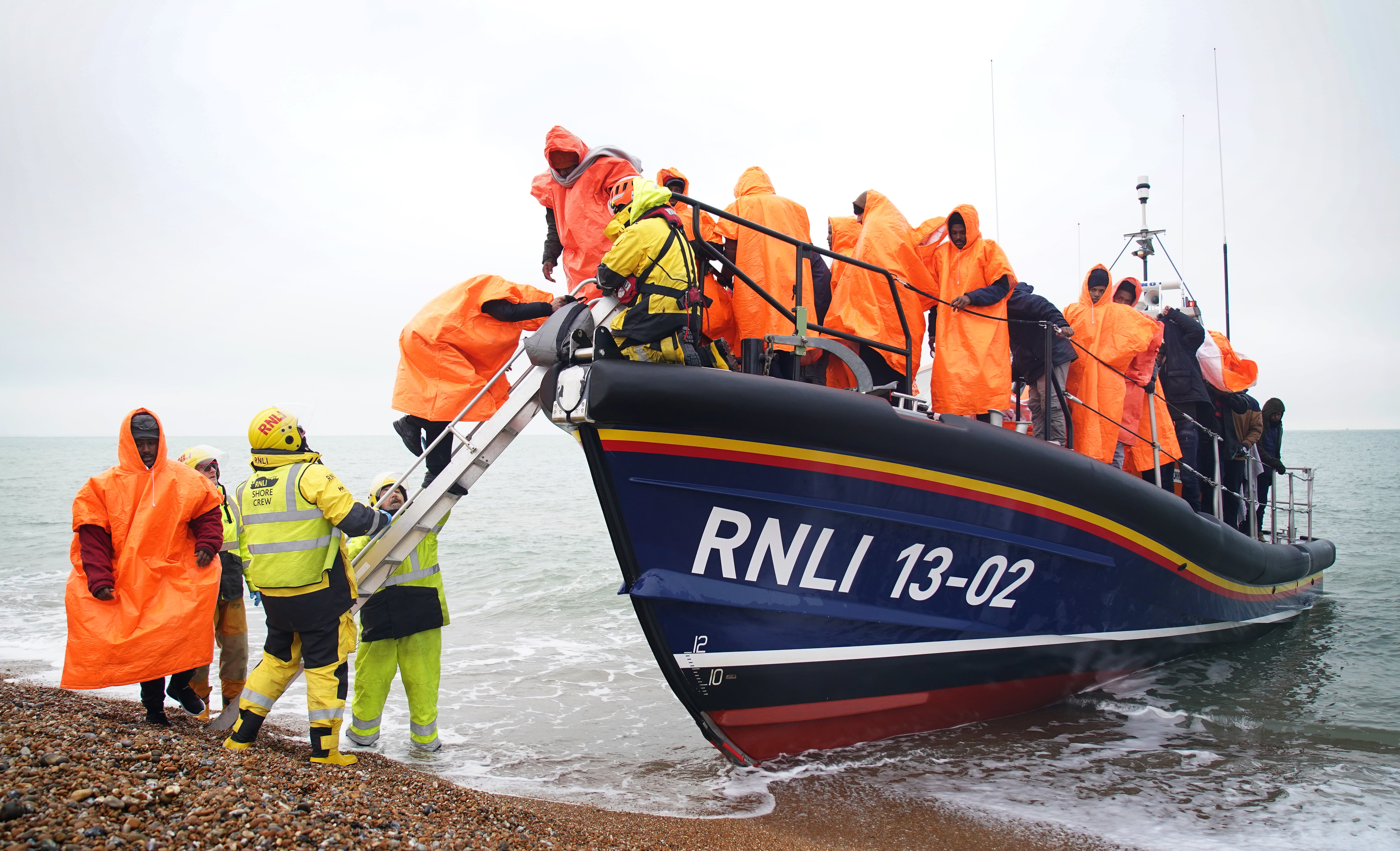 Group of migrants brought in to Dungeness, Kent