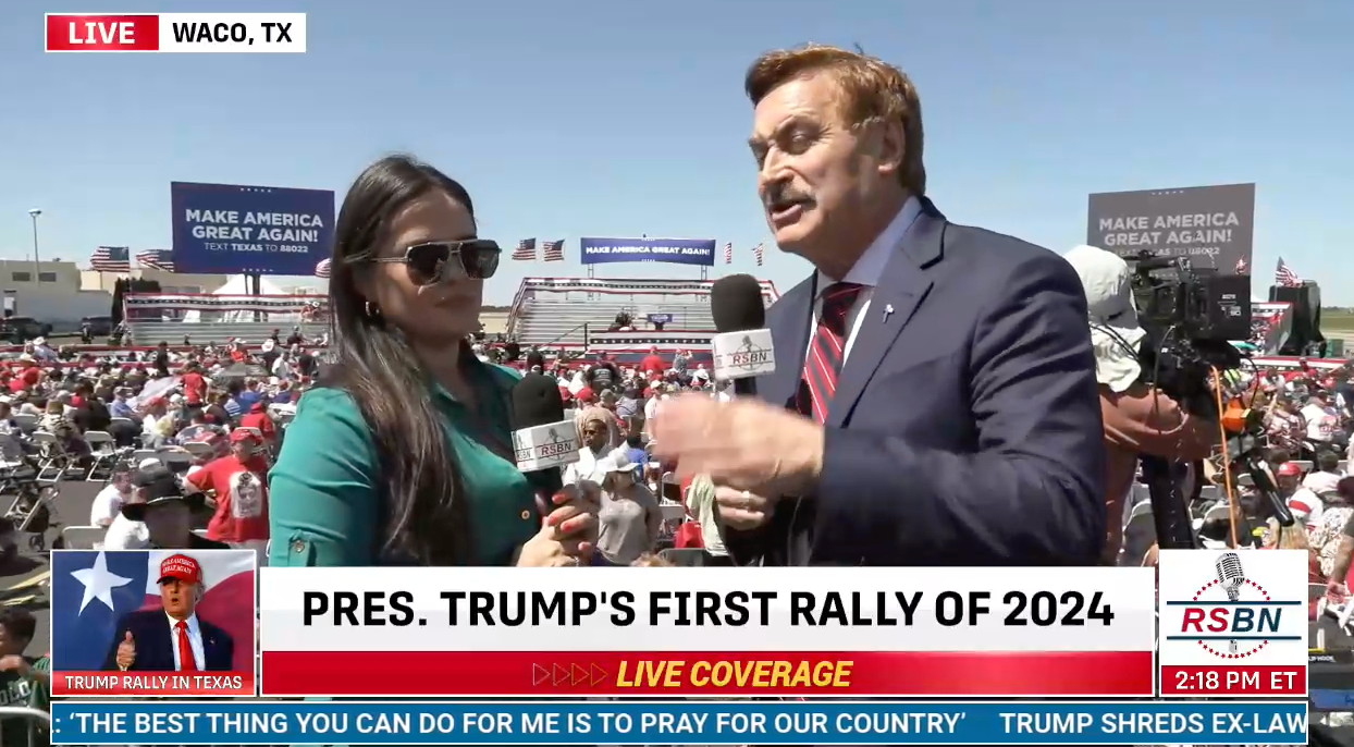 Mike Lindell at a recent Trump rally in Waco, Texas