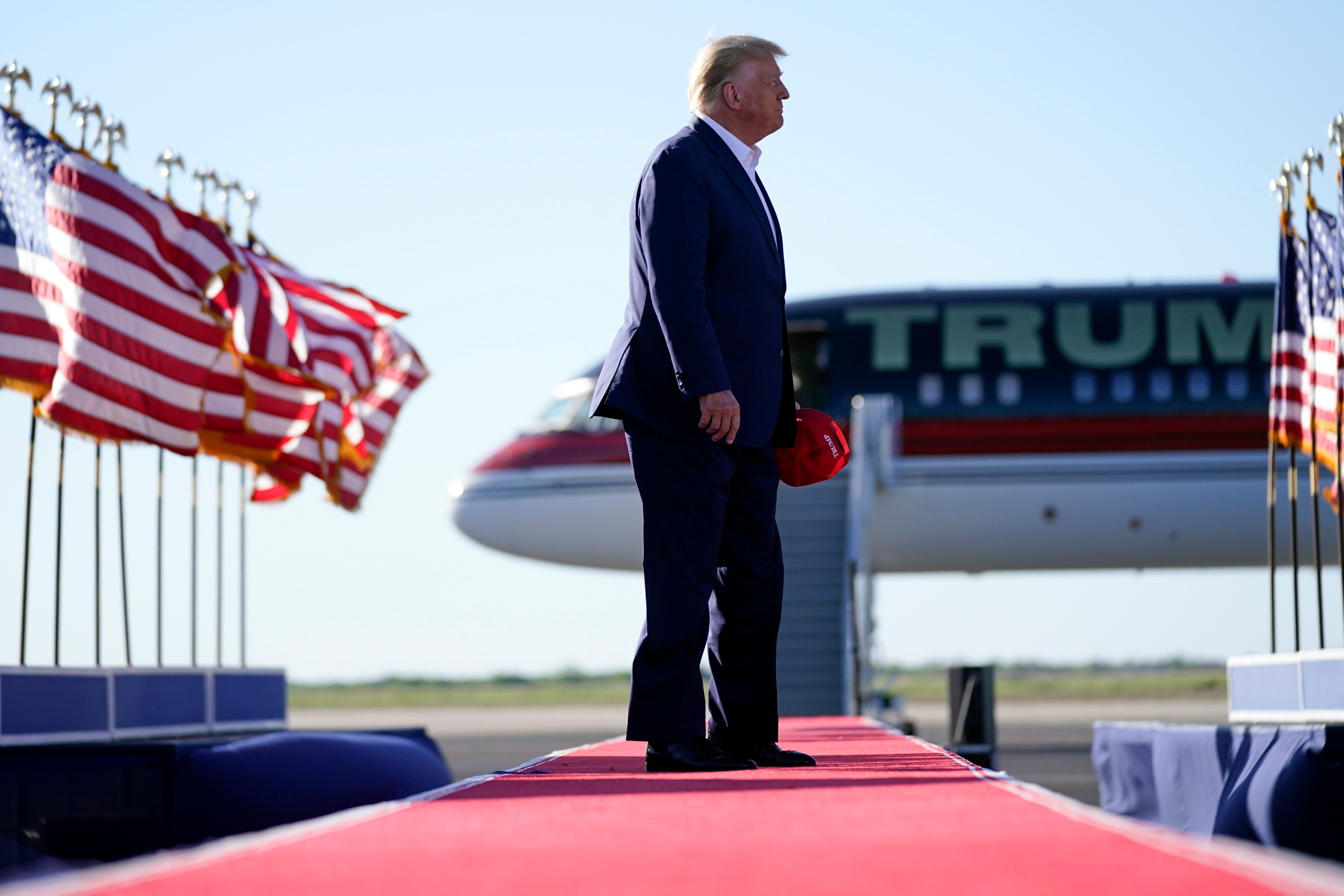 Former President Donald Trump arrives to speak at his rally in Waco, Texas