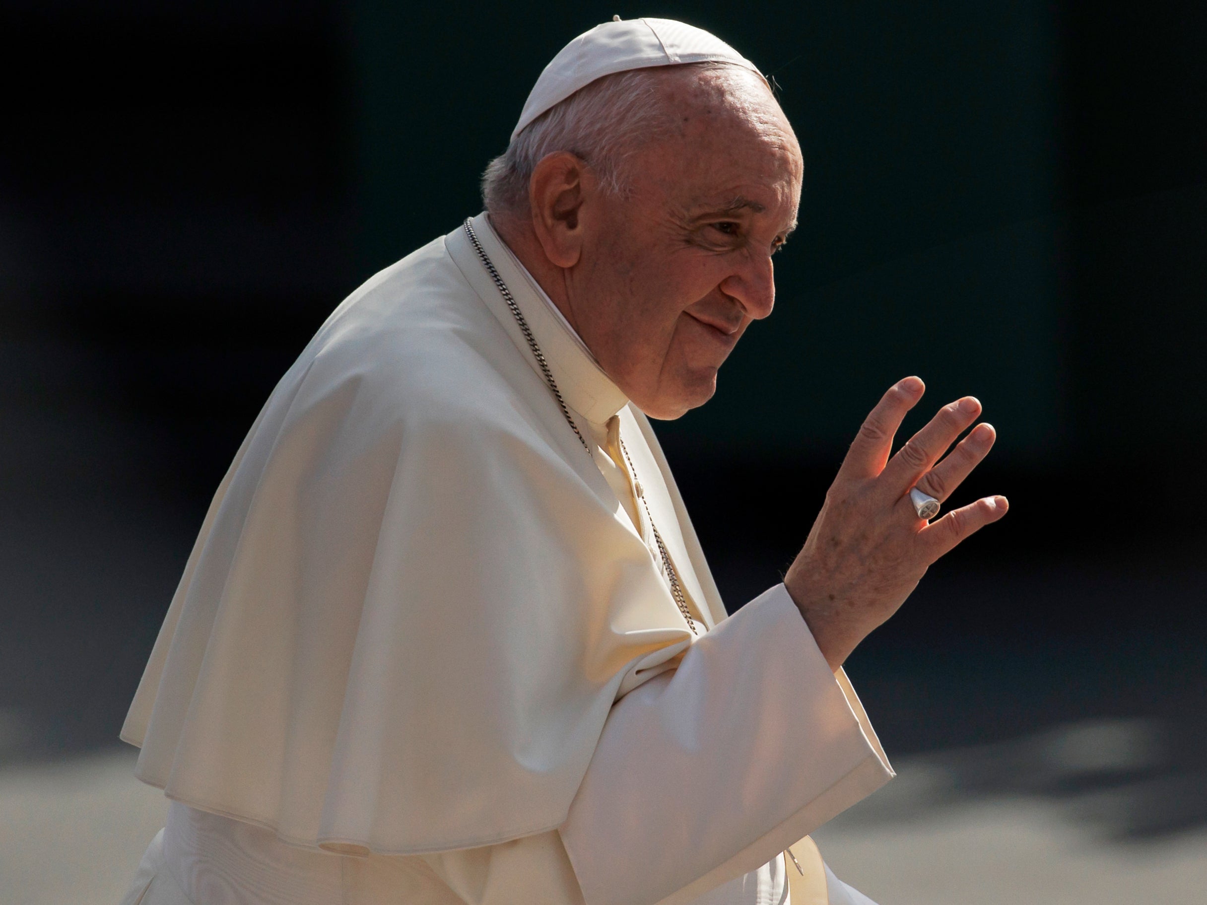 Pope Francis arrives at Commonwealth Stadium to give an open-air mass on July 26, 2022