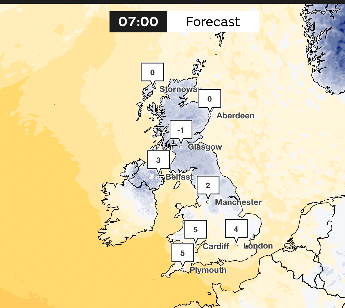 Temperatures could plunge below zero in the early hours of Monday morning