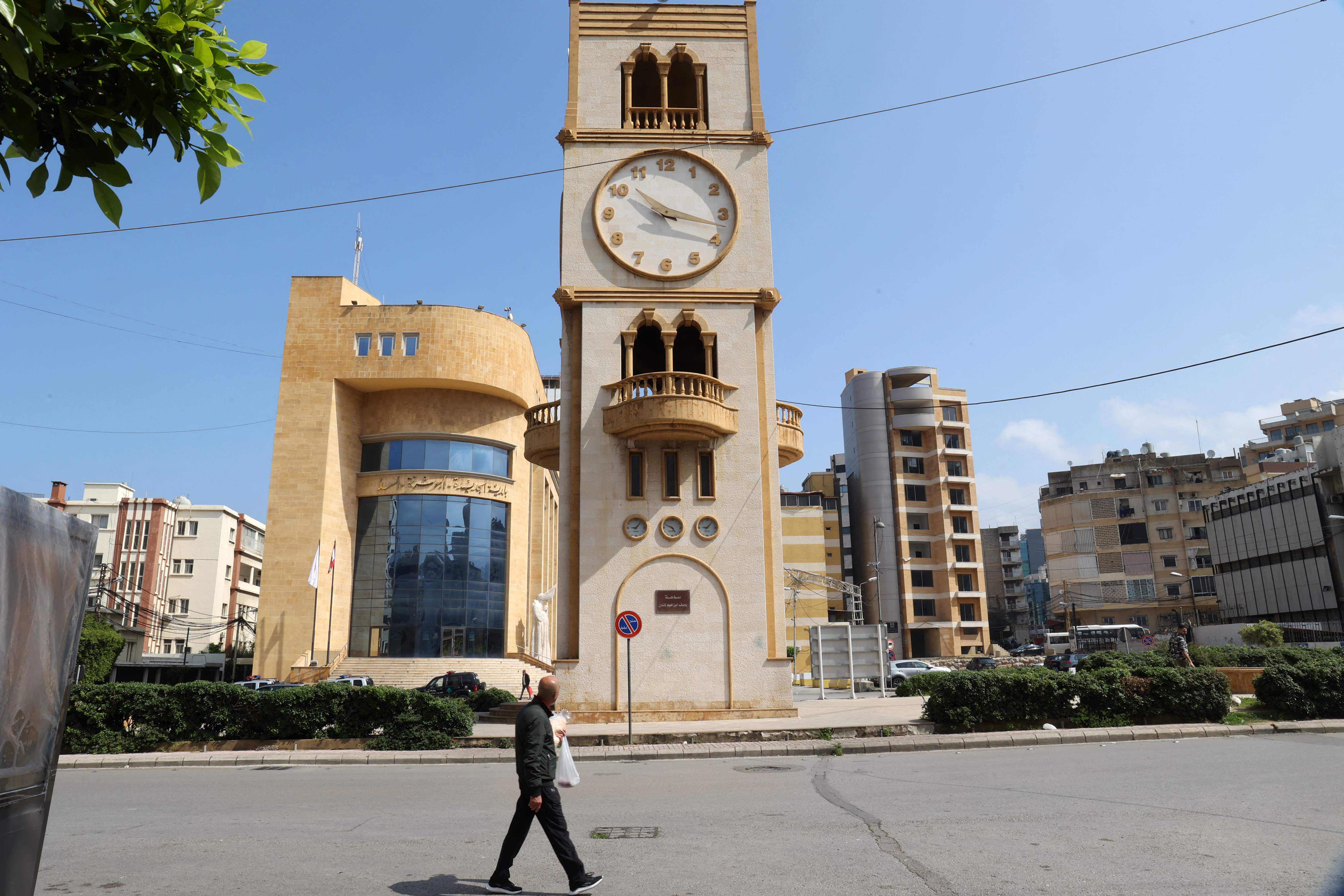 A clock tower in Beirut’s Jdeideh district