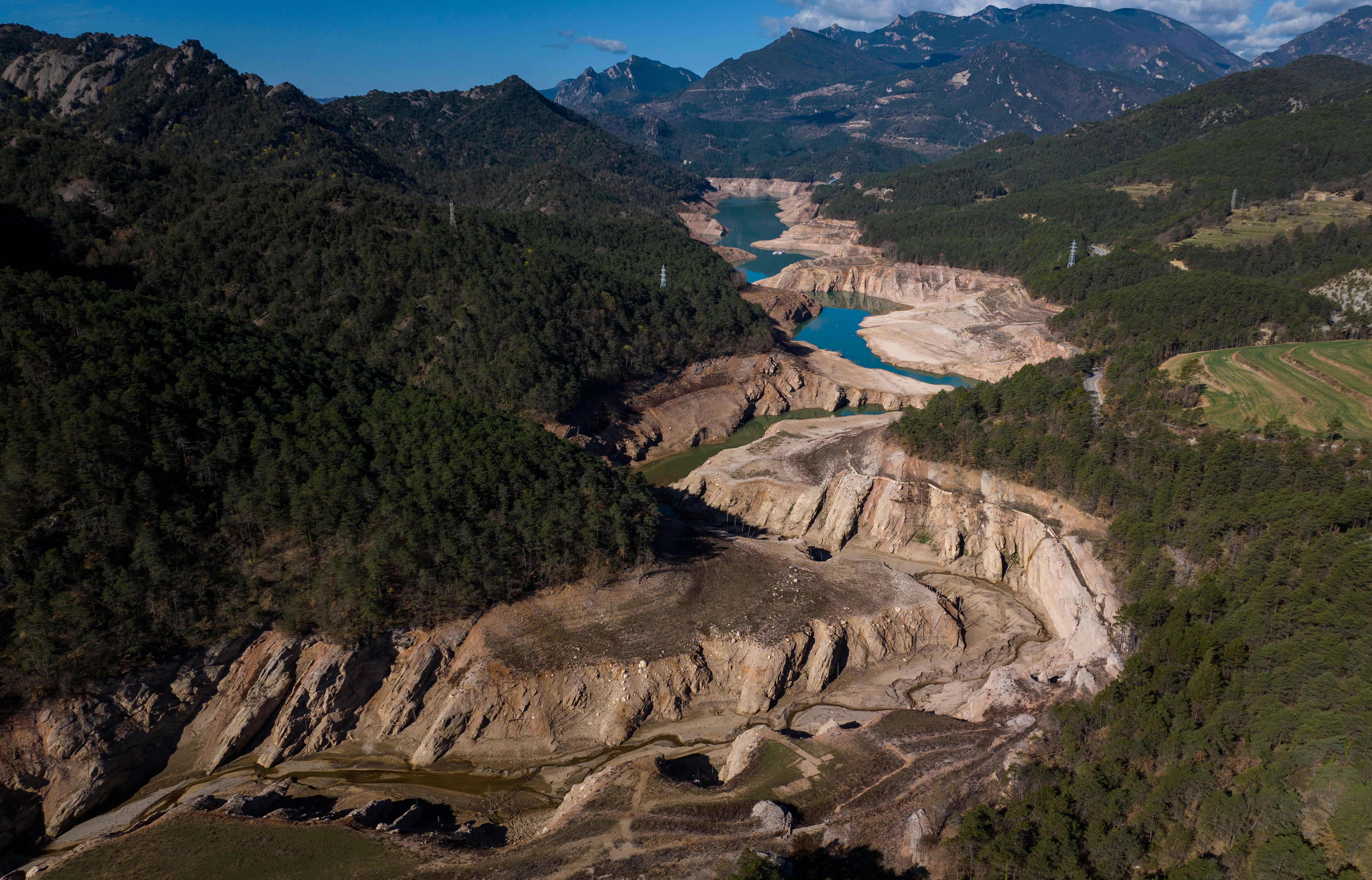 View of La Baells reservoir in Berga, Spain at the end of March which is only 25 per cent full. For the past 30 months, there has been very little rain in the region