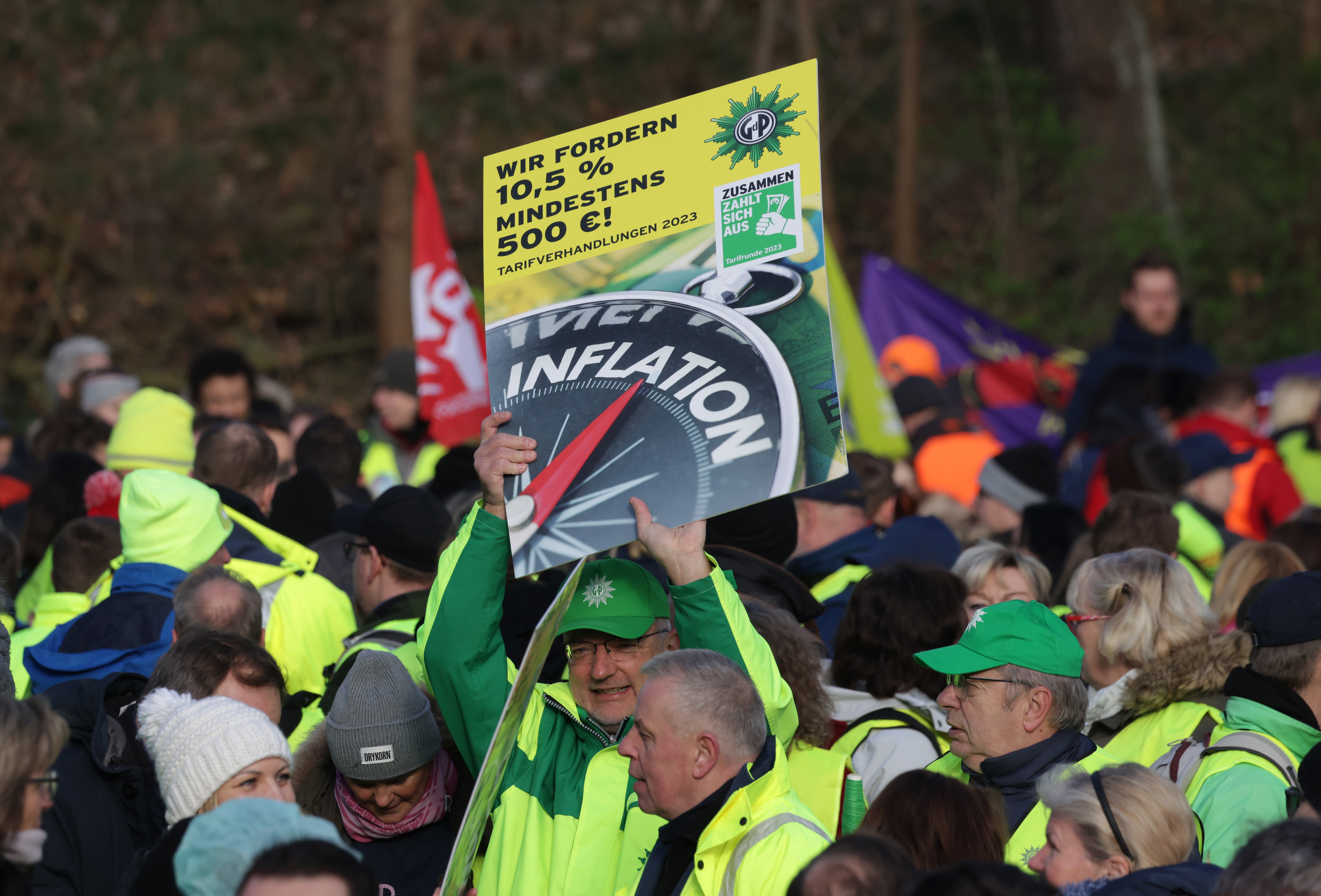 Striking workers in Potsdam, Germany, on 27 March 2023