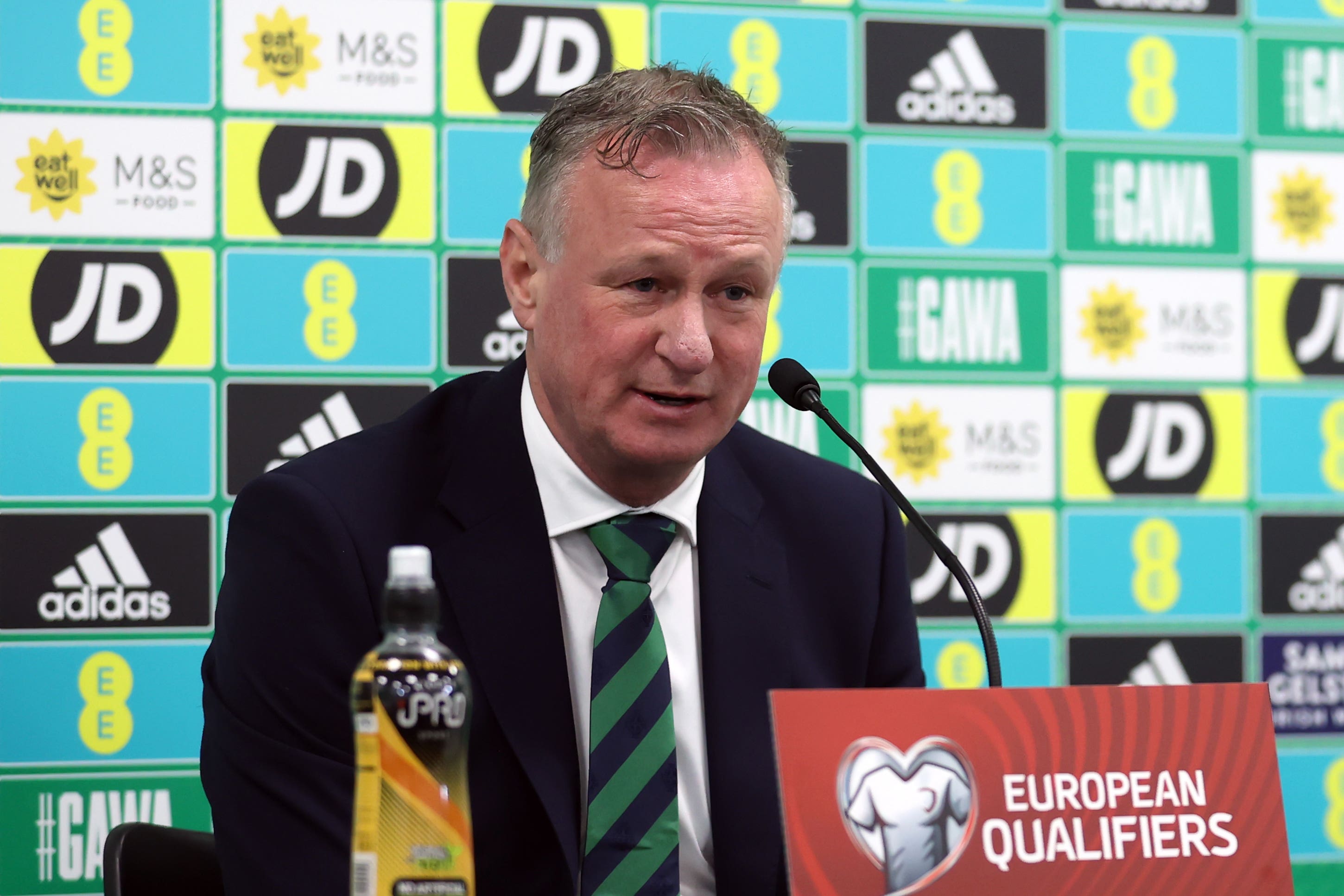 Northern Ireland manager Michael O’Neill in a press conference following the UEFA Euro 2024 Group H qualifying match at Windsor Park Stadium, Belfast. Picture date: Sunday March 26, 2023.