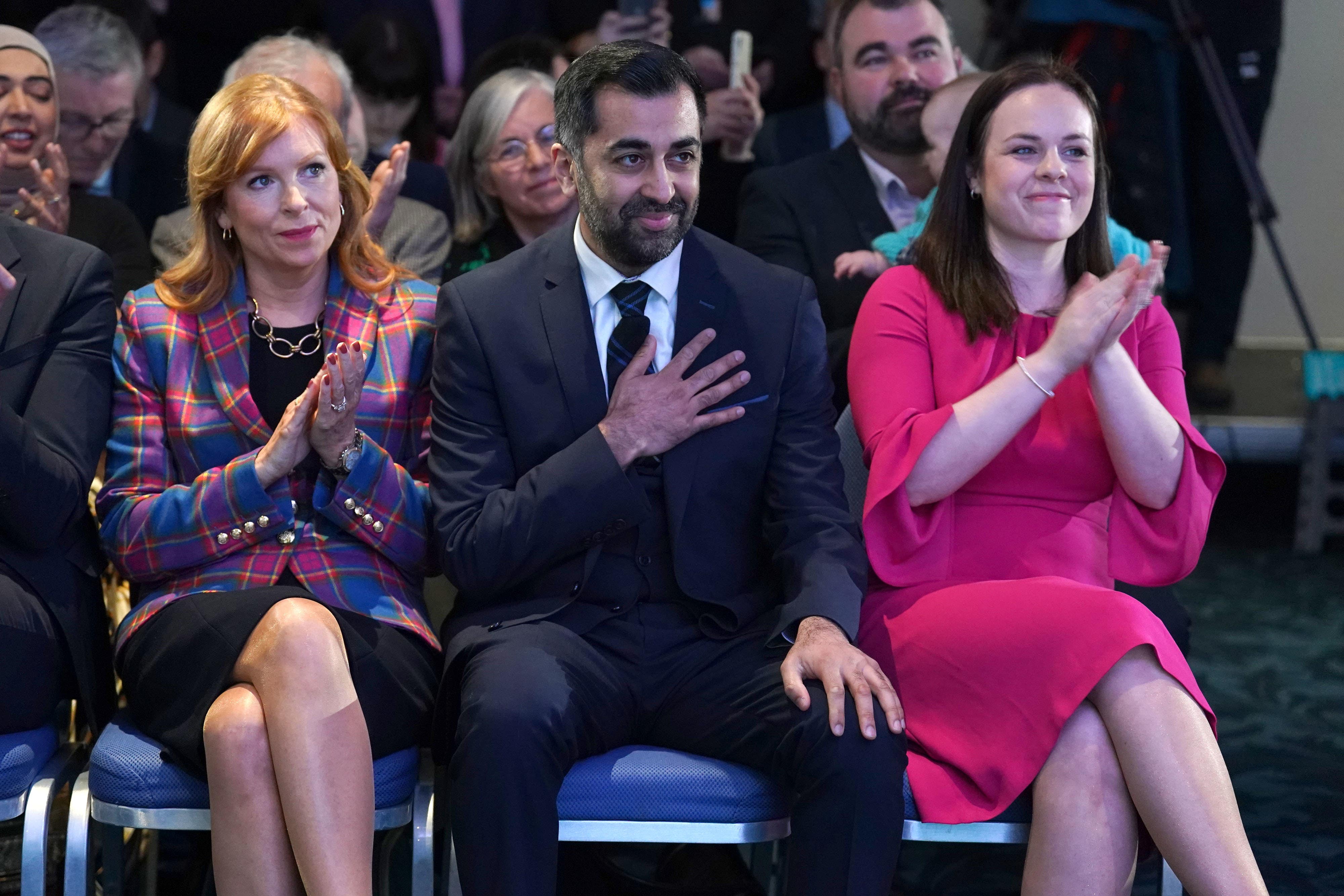 Humza Yousaf defeated Ash Regan, left, and Kate Forbes