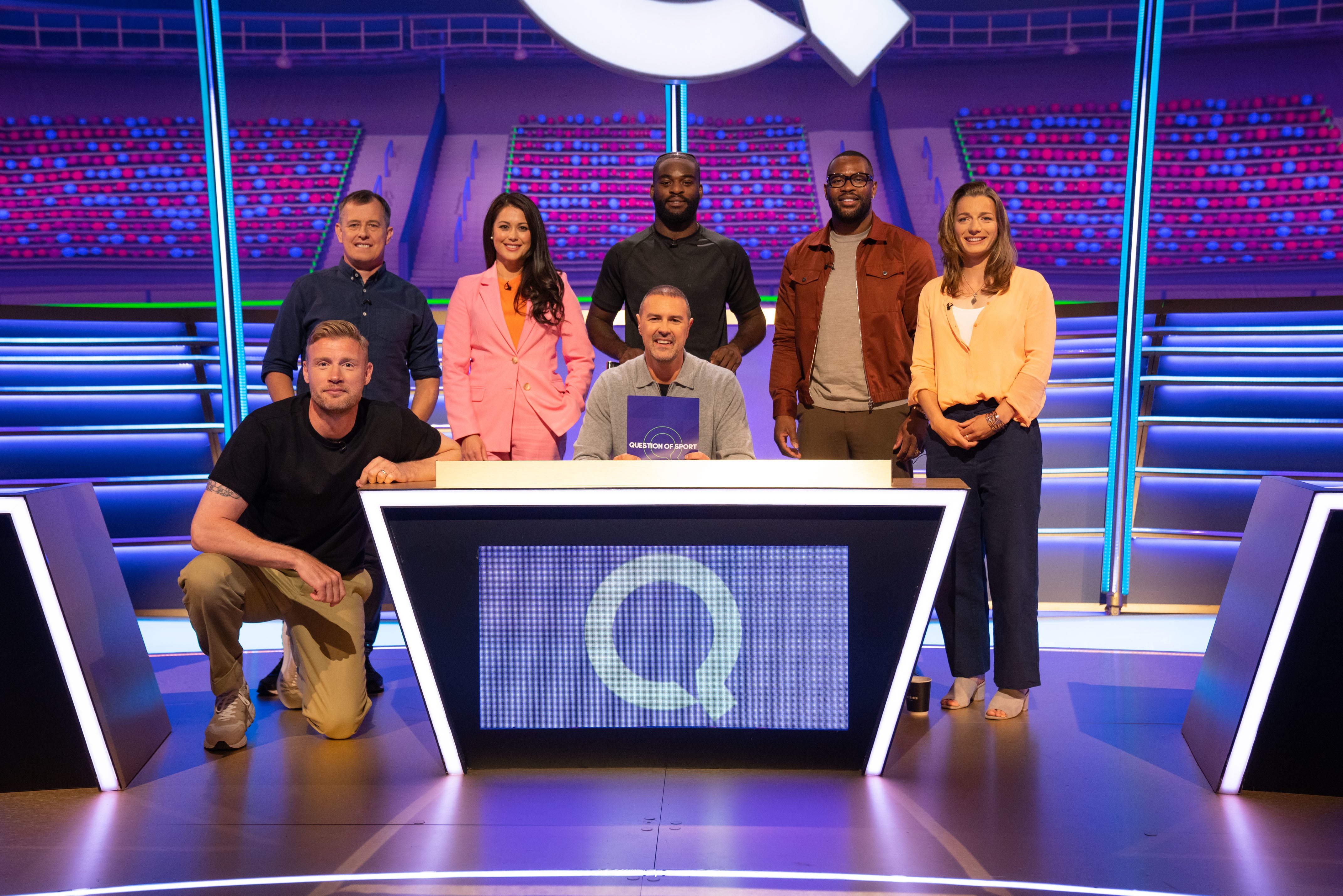 Flintoff (front left) joined McGuinness (centre) on ‘A Question of Sport'