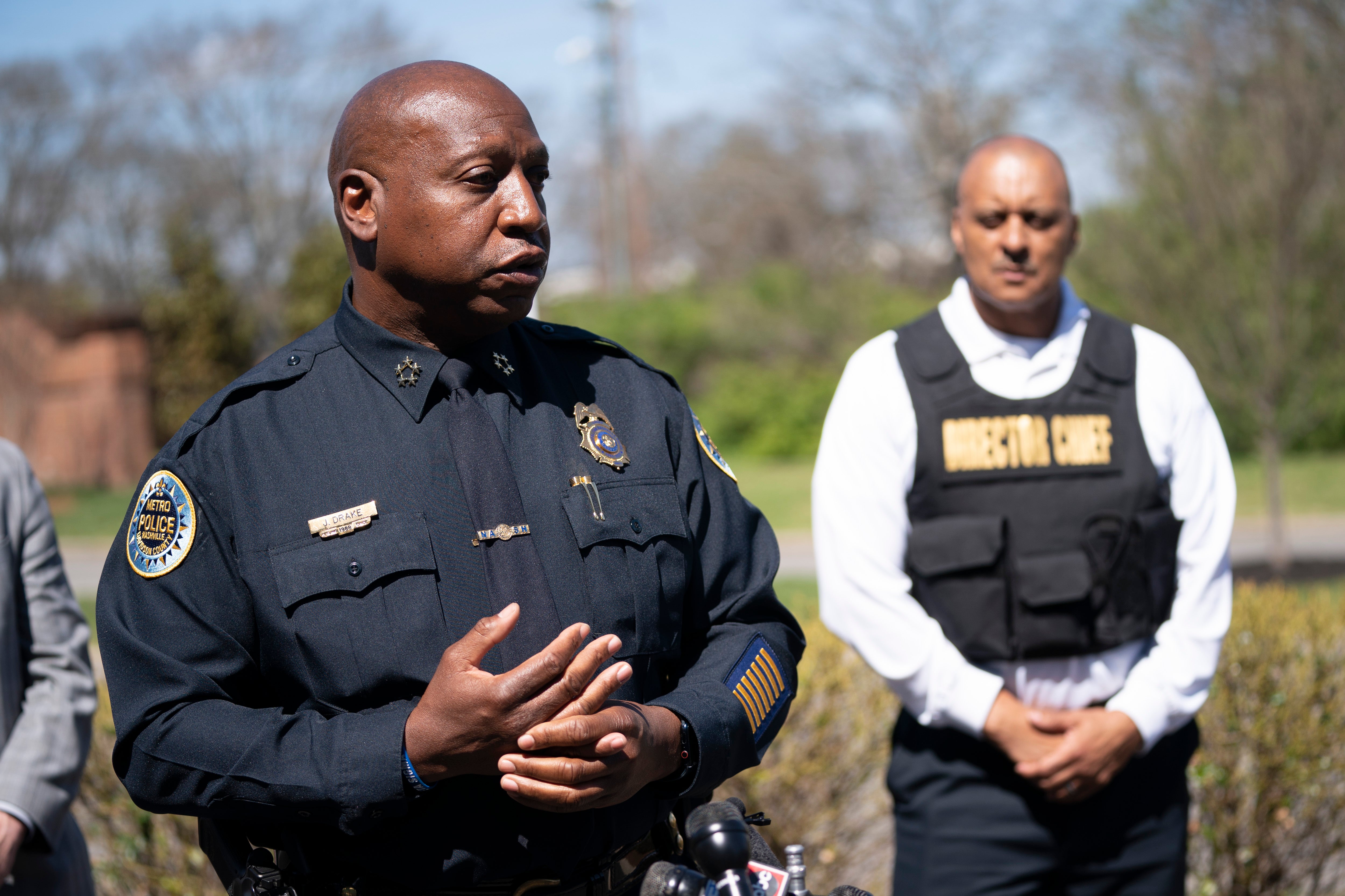 Metro Nashville Police Chief John Drake speaks to the media following a mass shooting at Covenant School