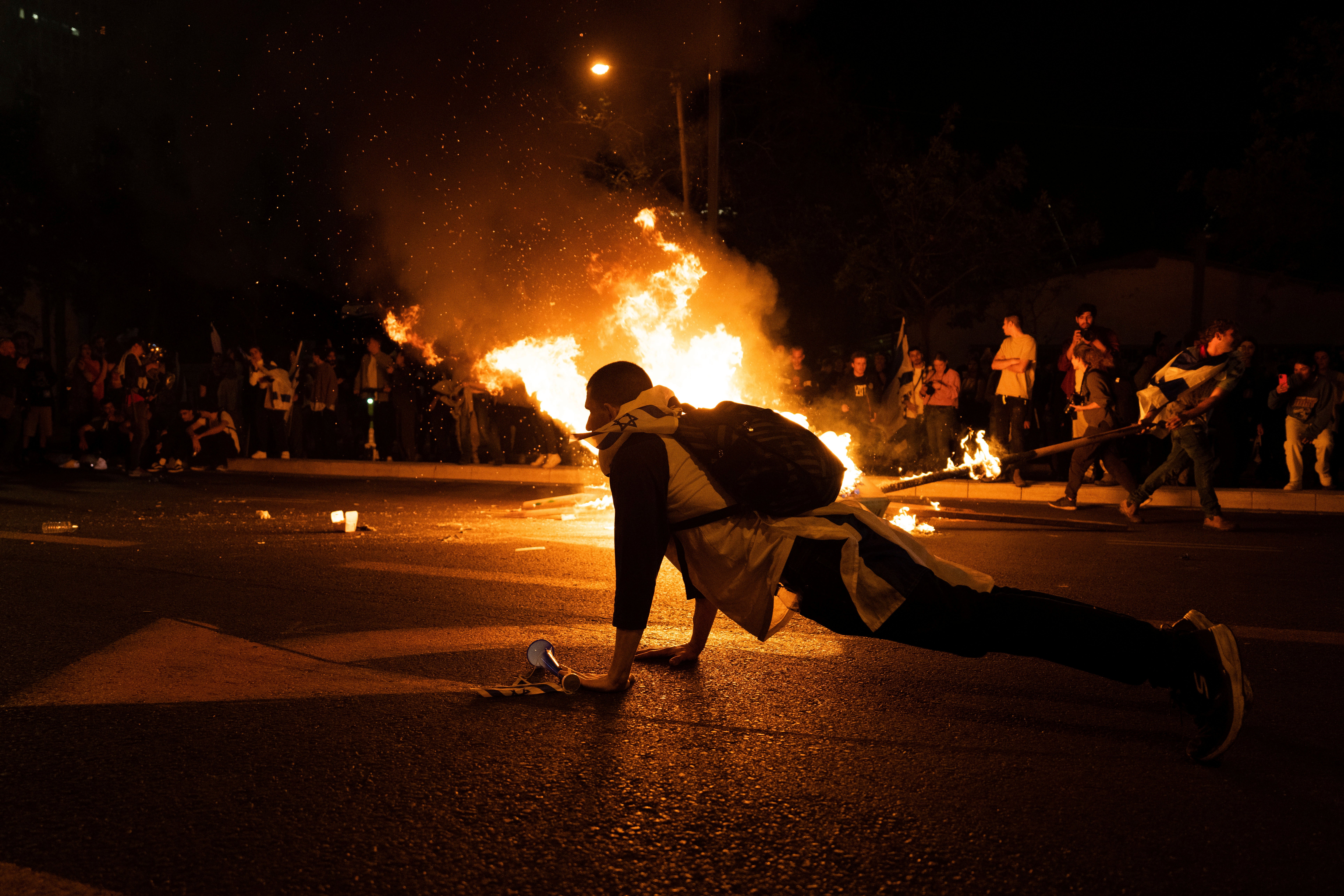 Demonstrators block streets as they protest the judicial overhaul plans