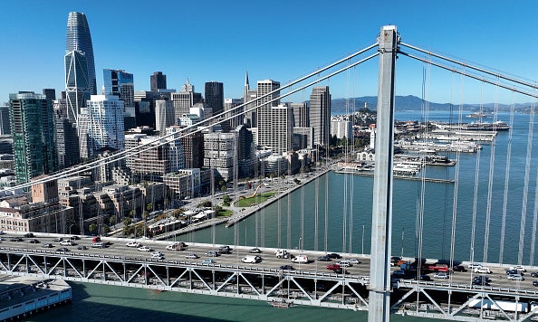 About 100 cyclists took over the San Francisco - Oakland Bay Bridge on Saturday afternoon