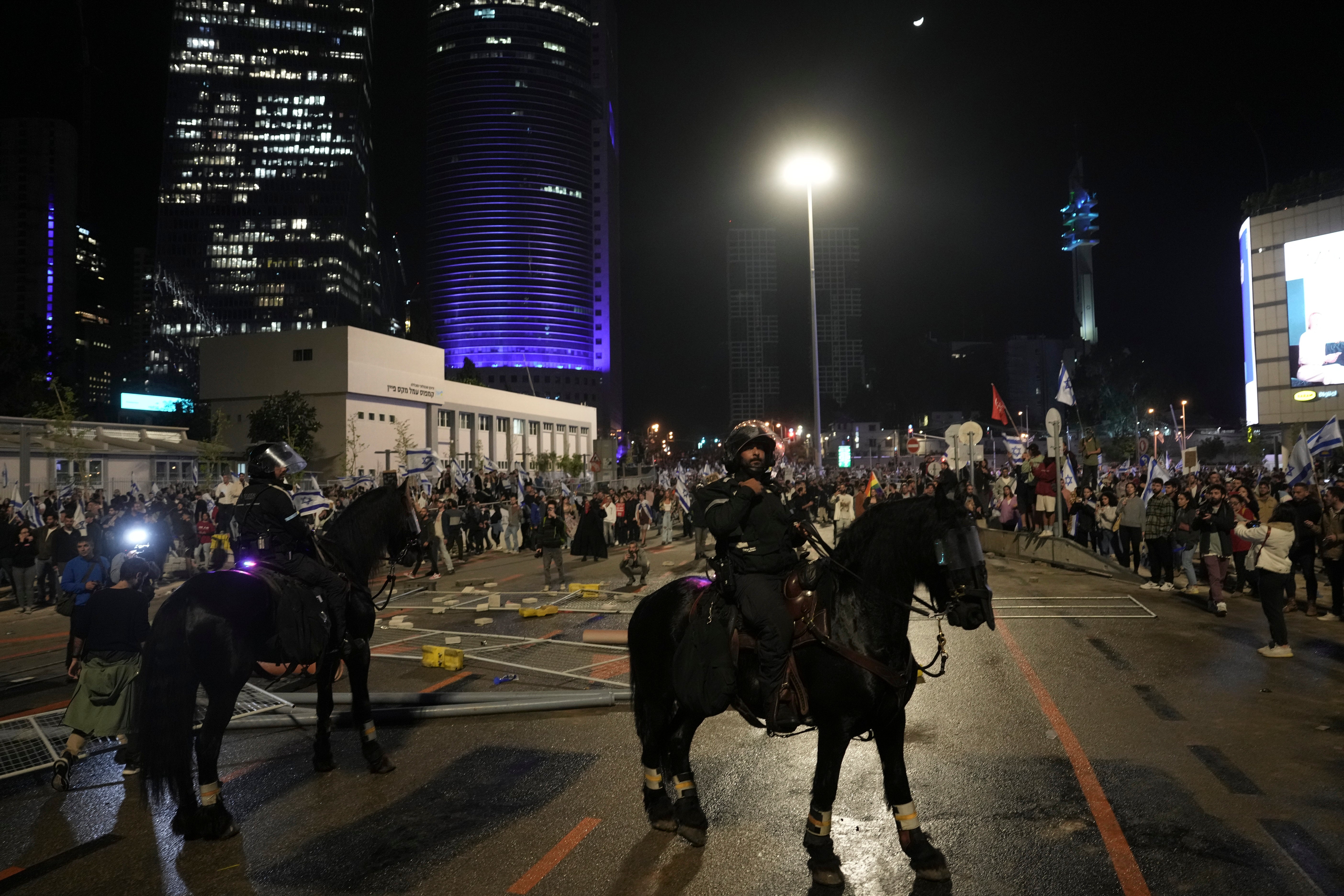 Mounted police in Tel Aviv on Tuesday