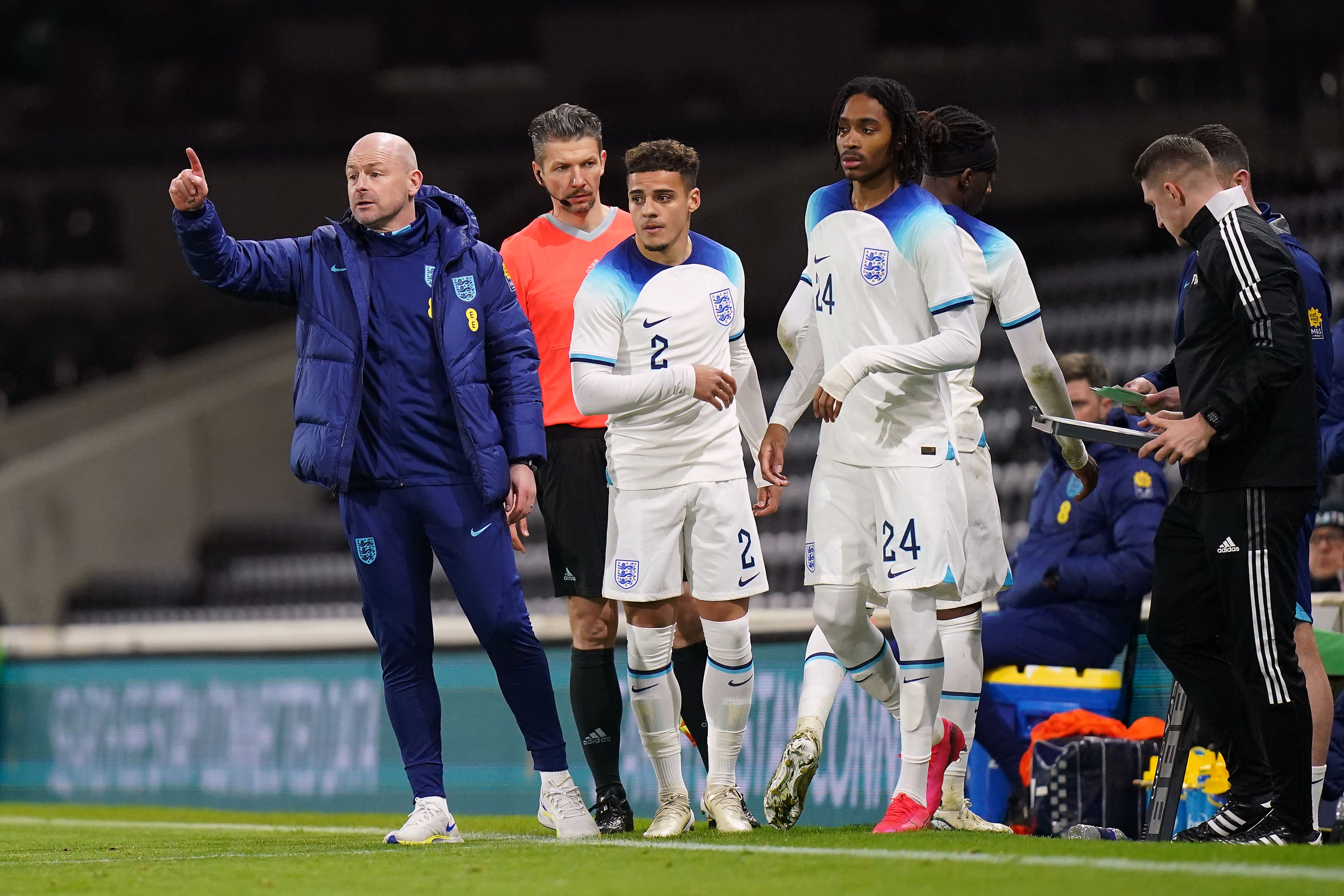 Lee Carsley, left, shuffled his resources as his side were beaten by Croatia (Adam Davy/PA)