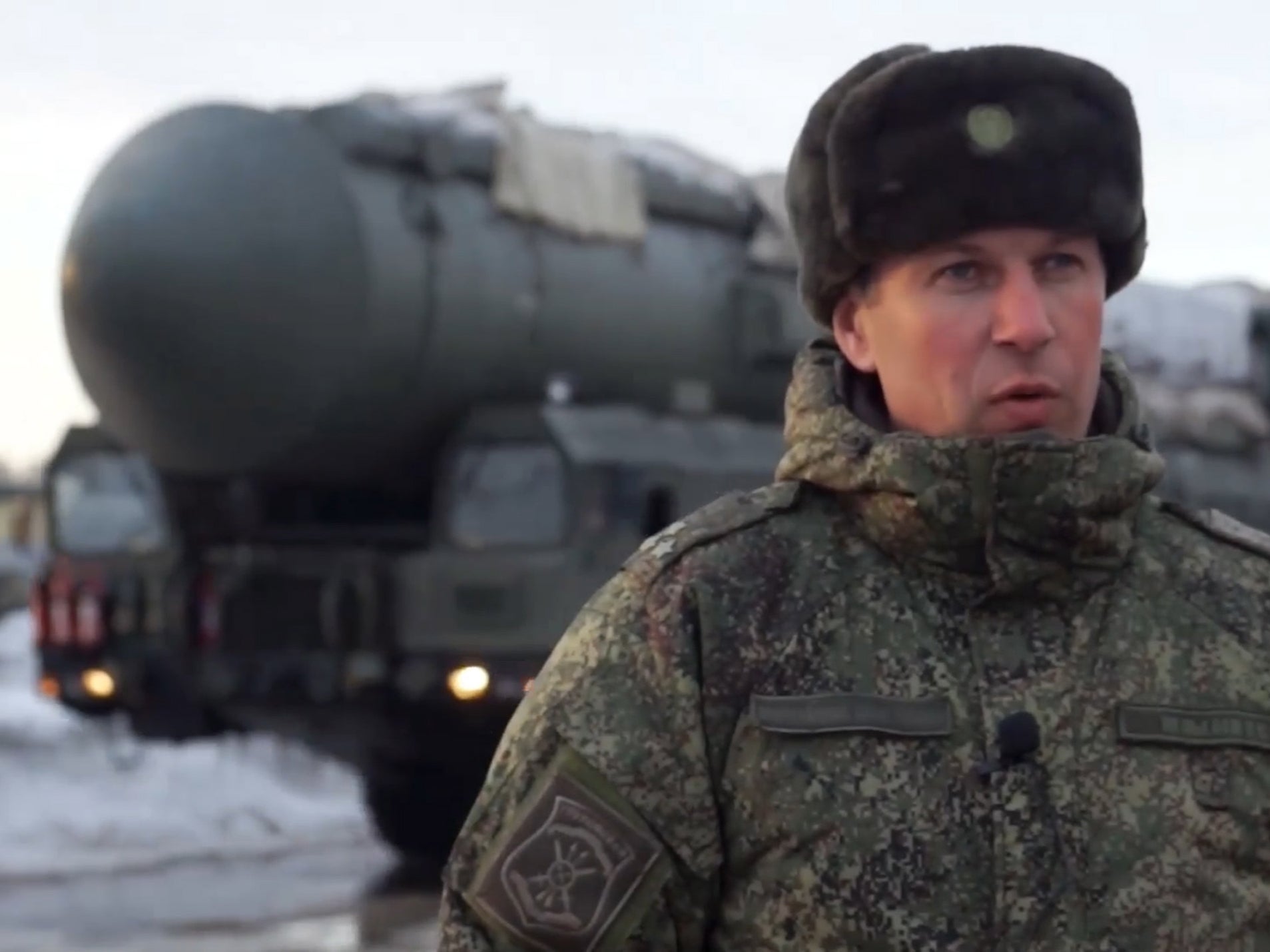 A Russian serviceman at the start of the exercises in Siberia