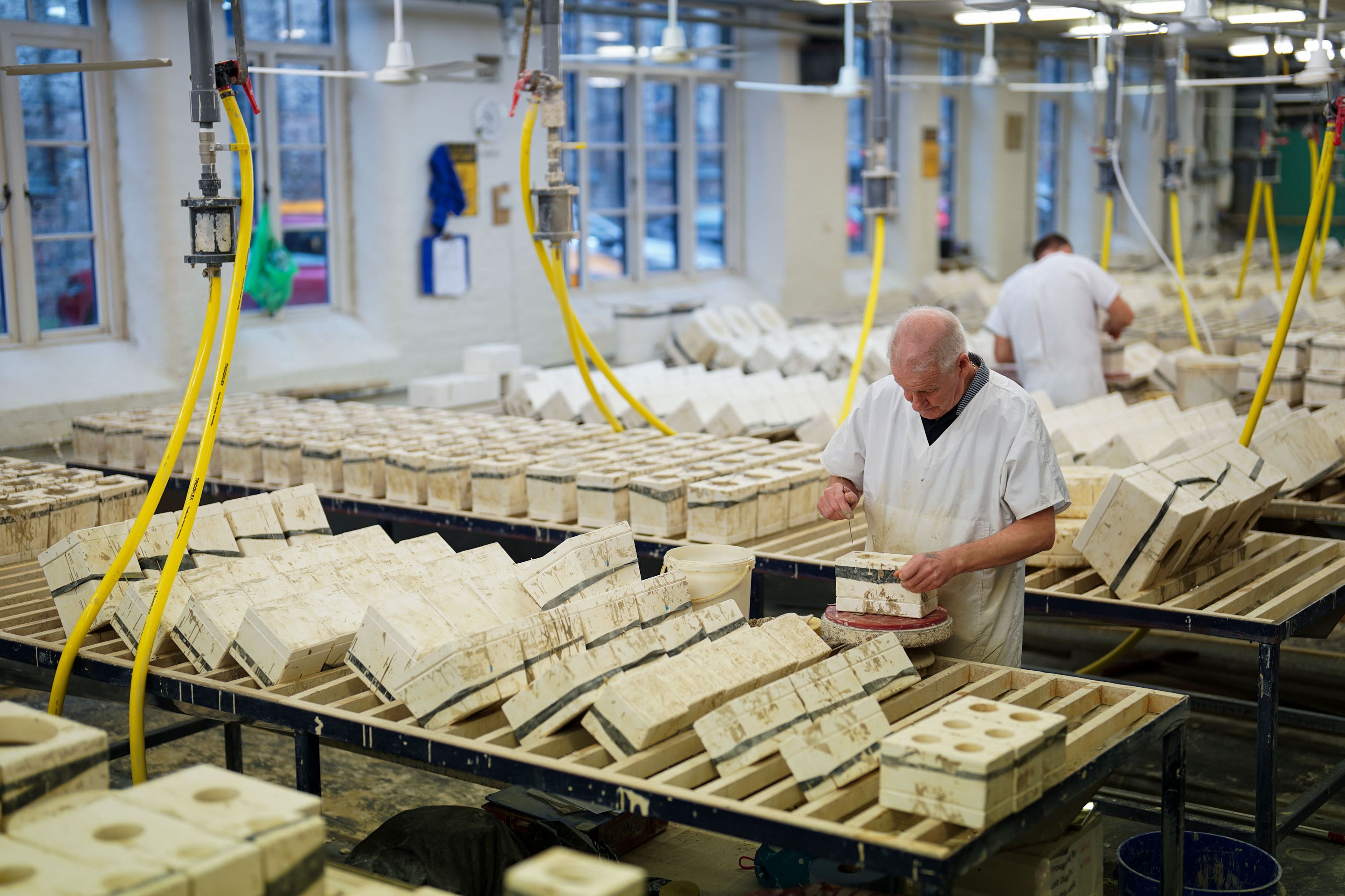 Workers at the Emma Bridgewater Pottery Factory in Stoke on Trent (Jacob King/PA)