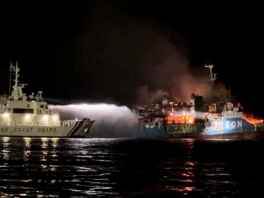 Philippine Coast Guard respond to the fire incident onboard M/V LADY MARY JOY 3 at the waters off Baluk-Baluk Island