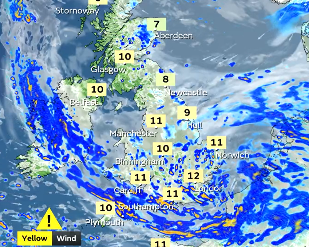 Strong winds and rain are expected across the south west and Wales this morning